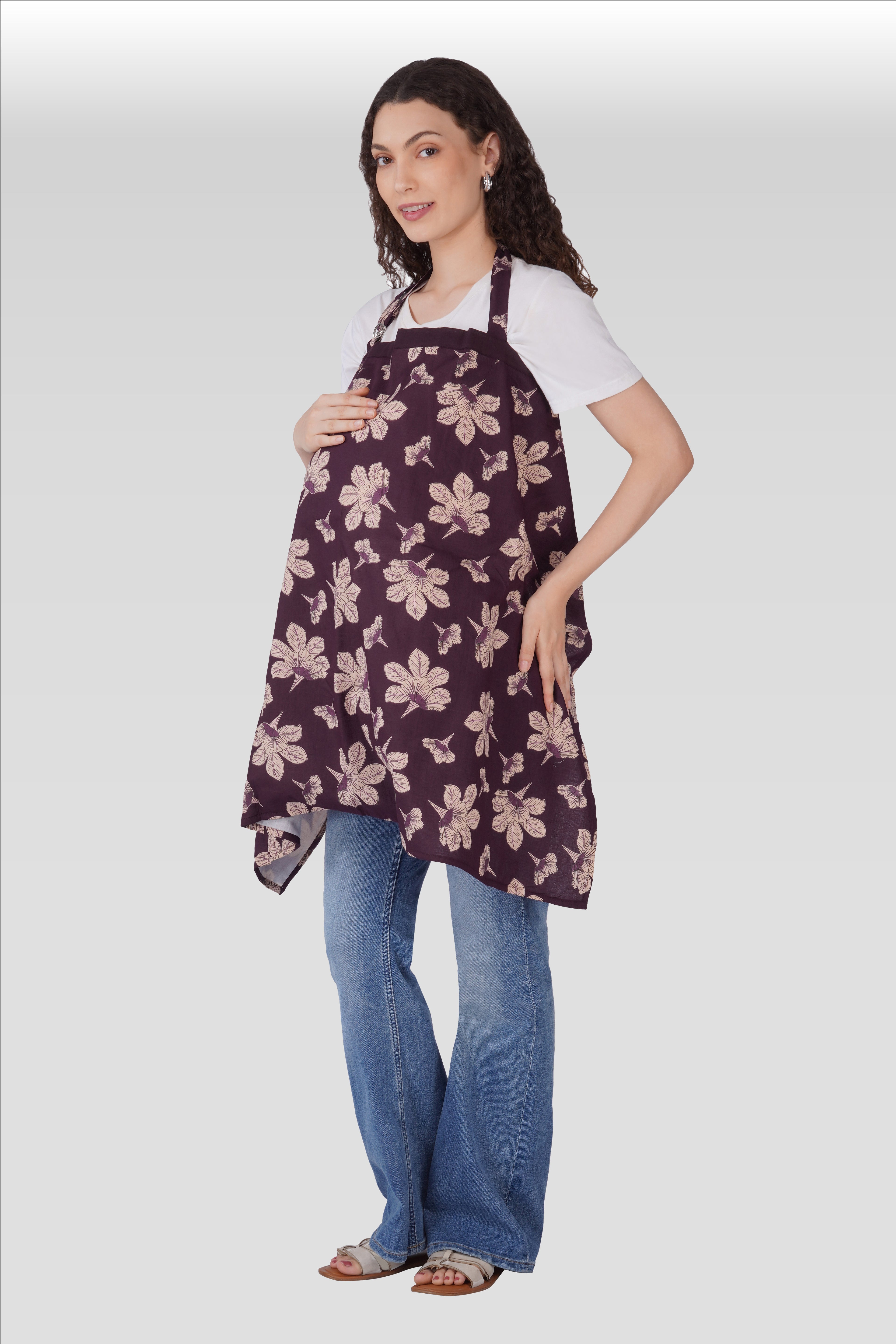 Dark Purple Cotton Printed Feeding Apron
