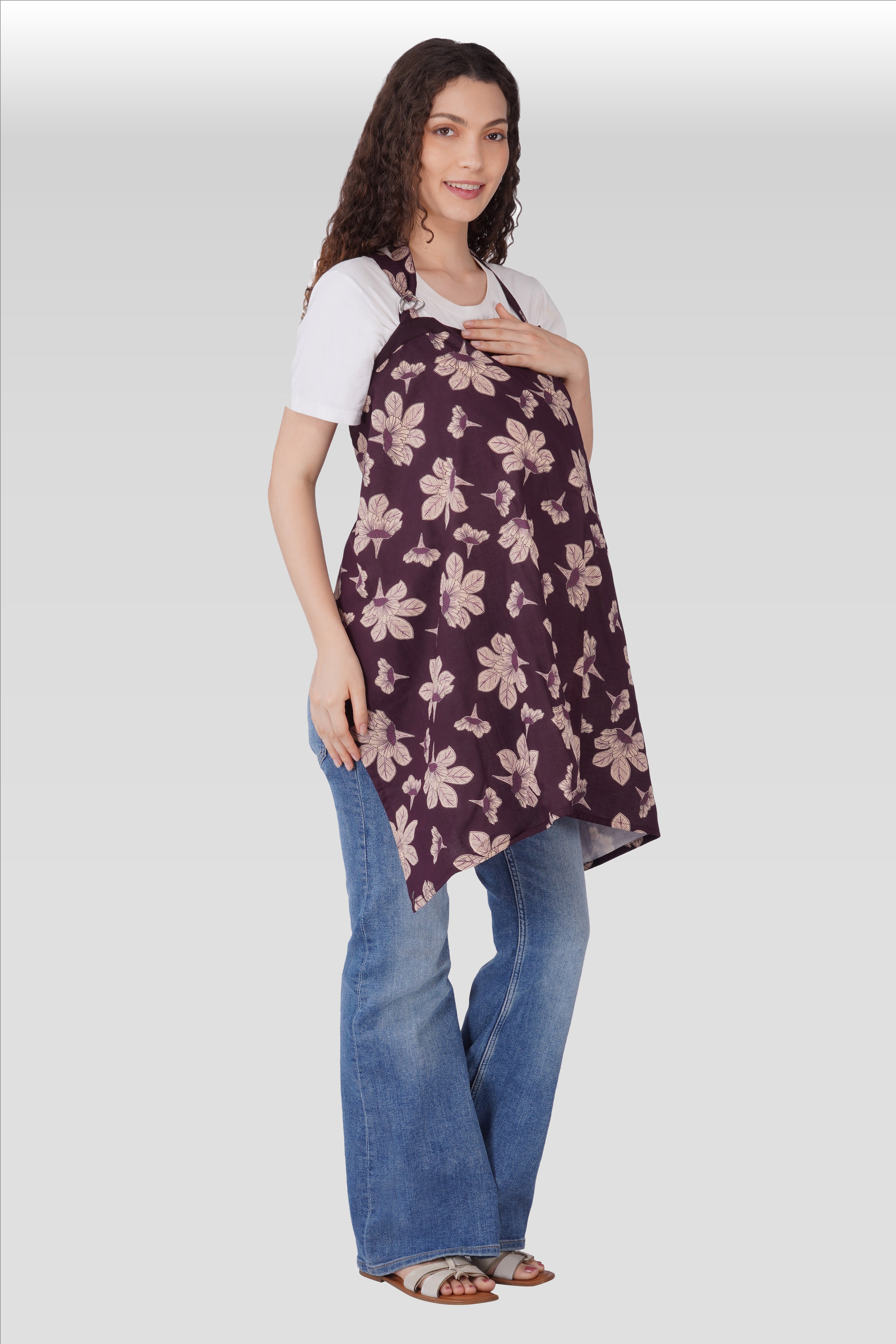Dark Purple Cotton Printed Feeding Apron