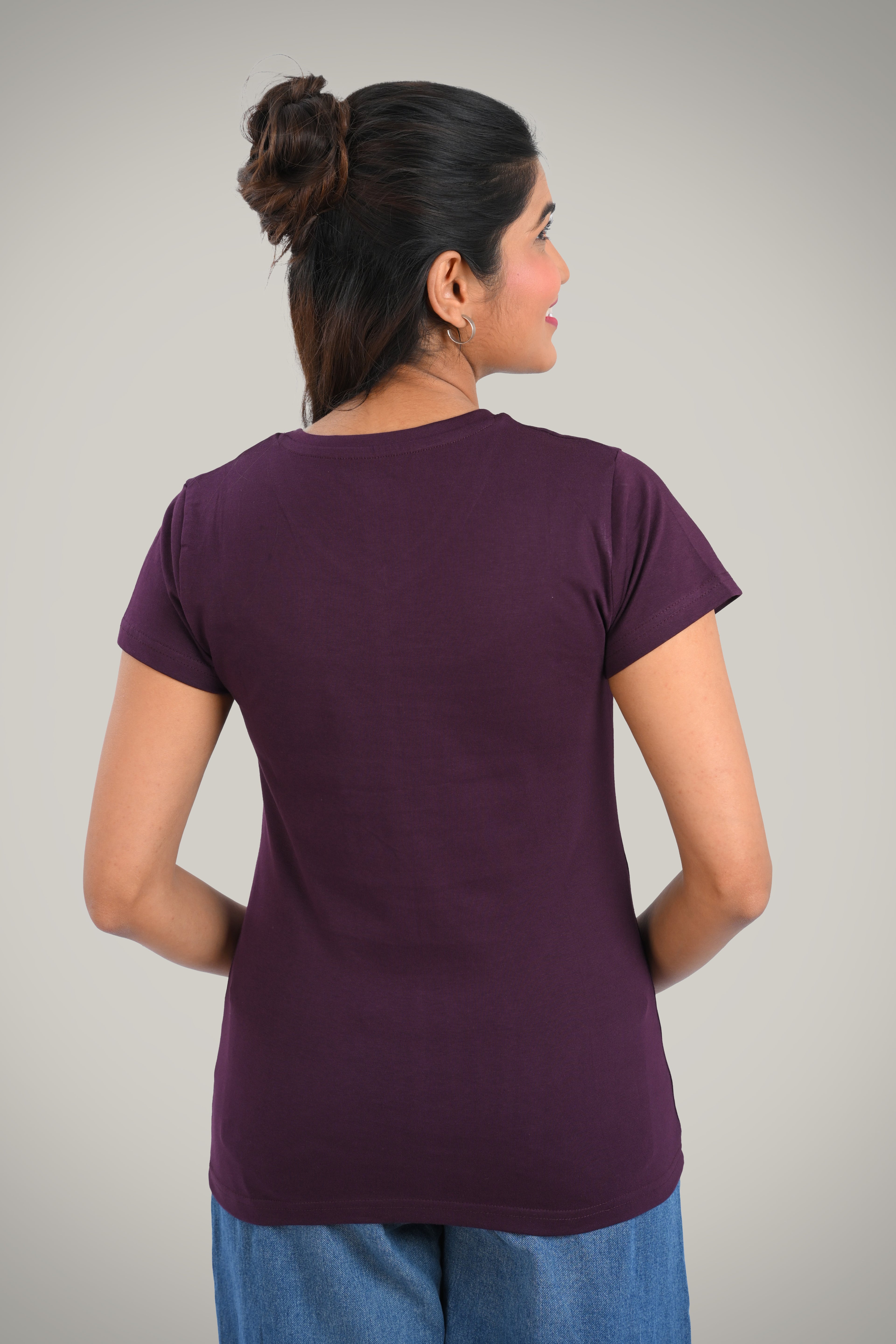Dark Purple Cotton V Neck T-Shirt