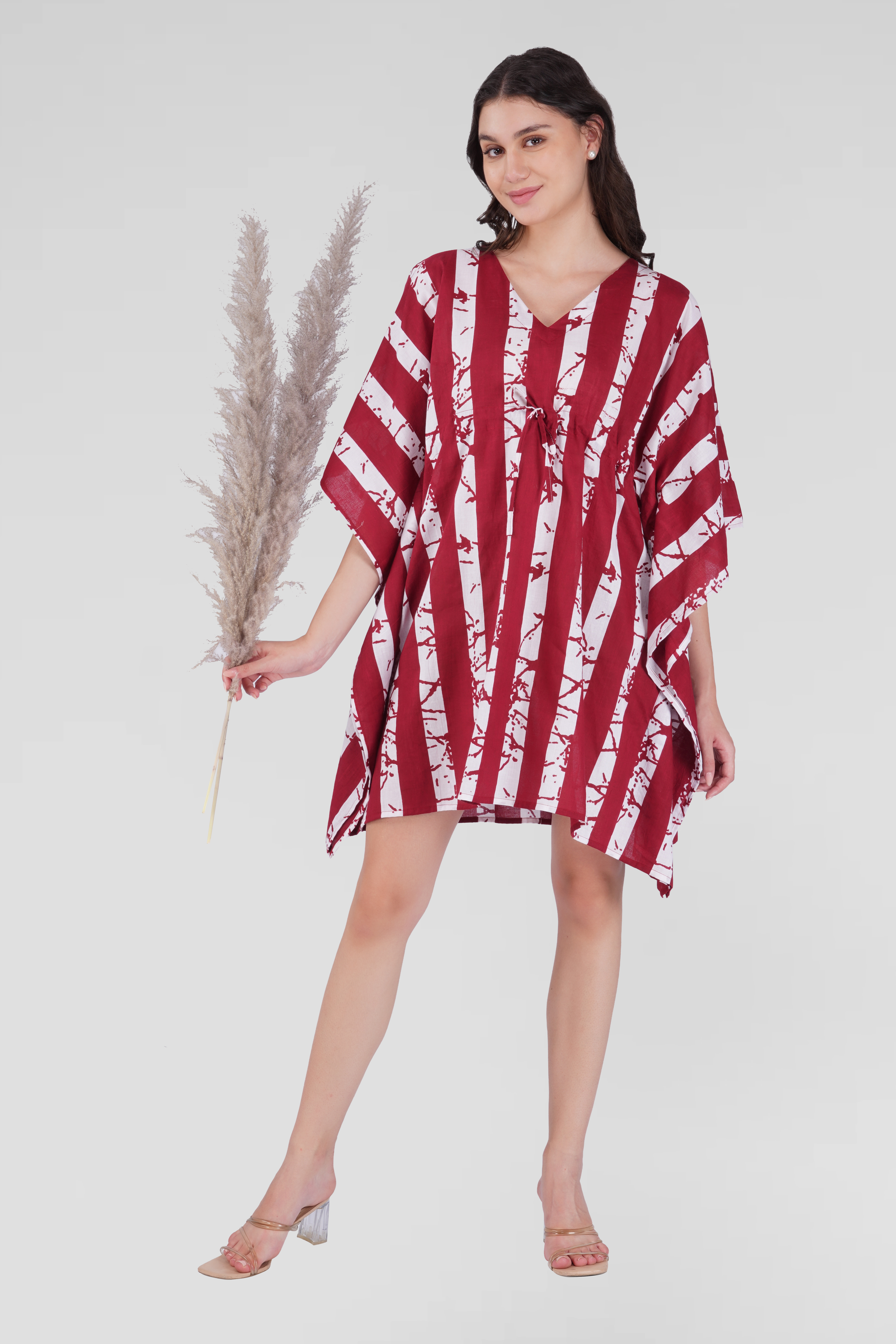 Dark Red Cotton Printed Kaftan Top