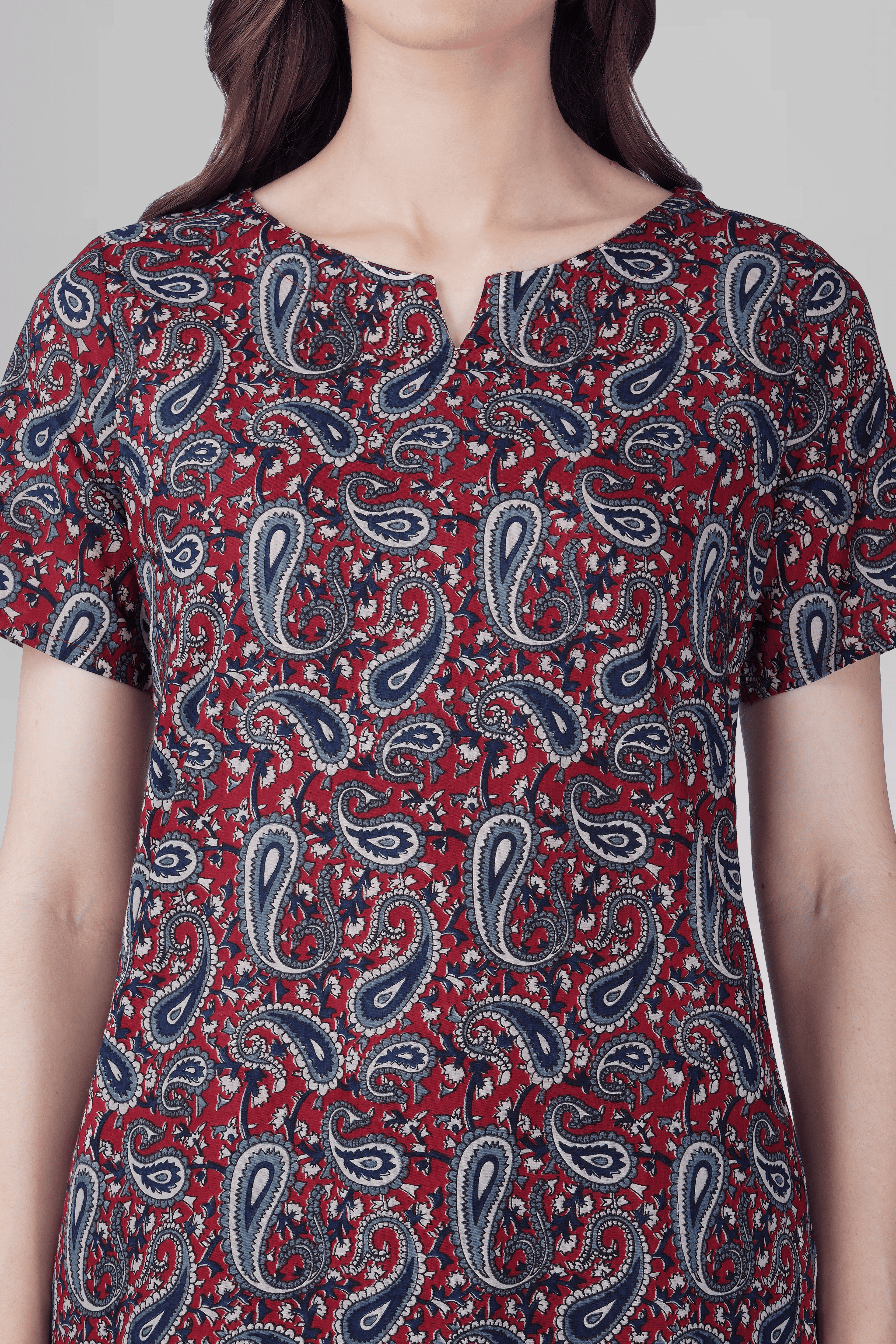 Dark Red Cotton Printed Pyjama Set