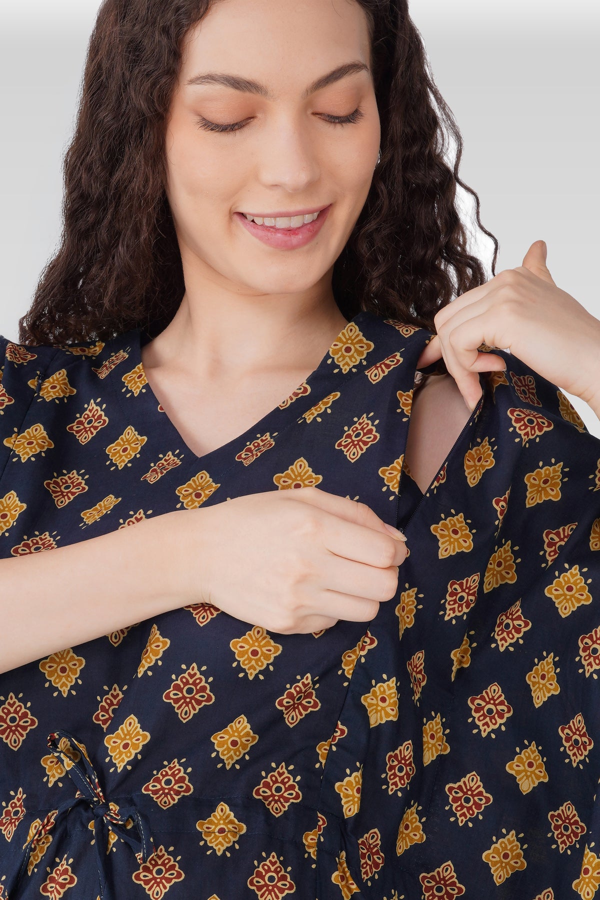 Dark Purple Cotton Printed Feeding Apron