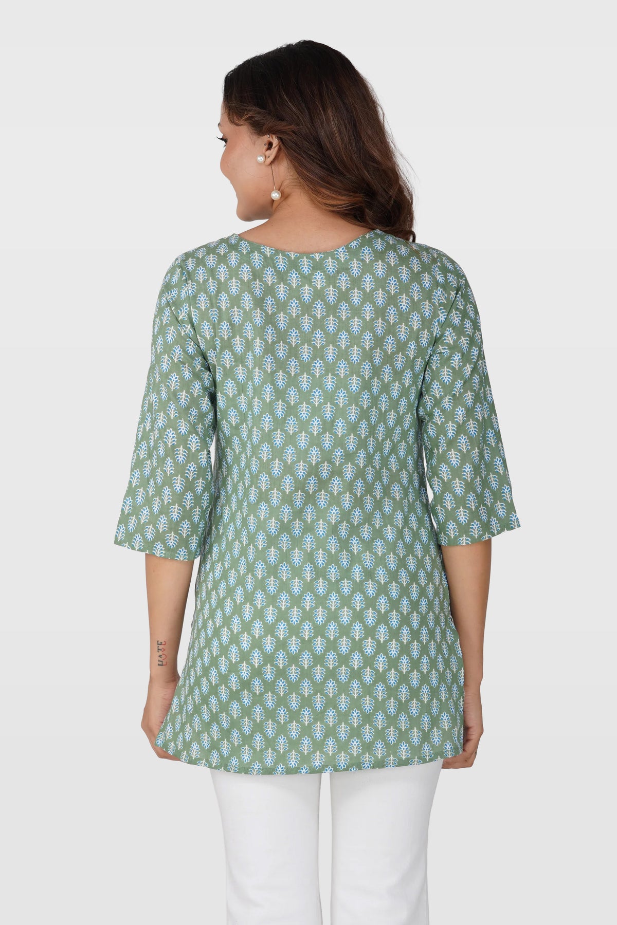 Dark Sea Green Cotton Printed Kurti