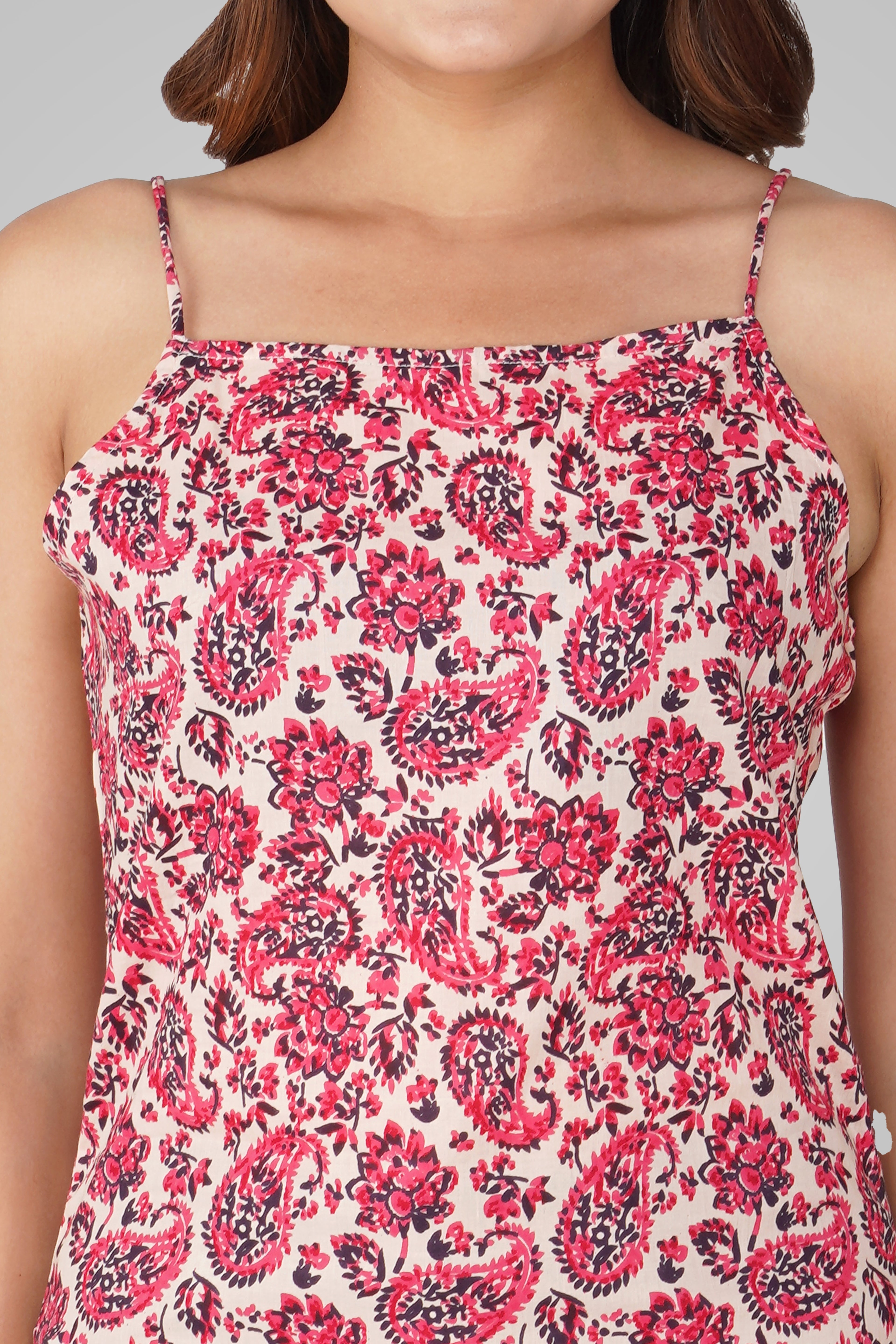 Deep Blush Cotton Printed Strap Top