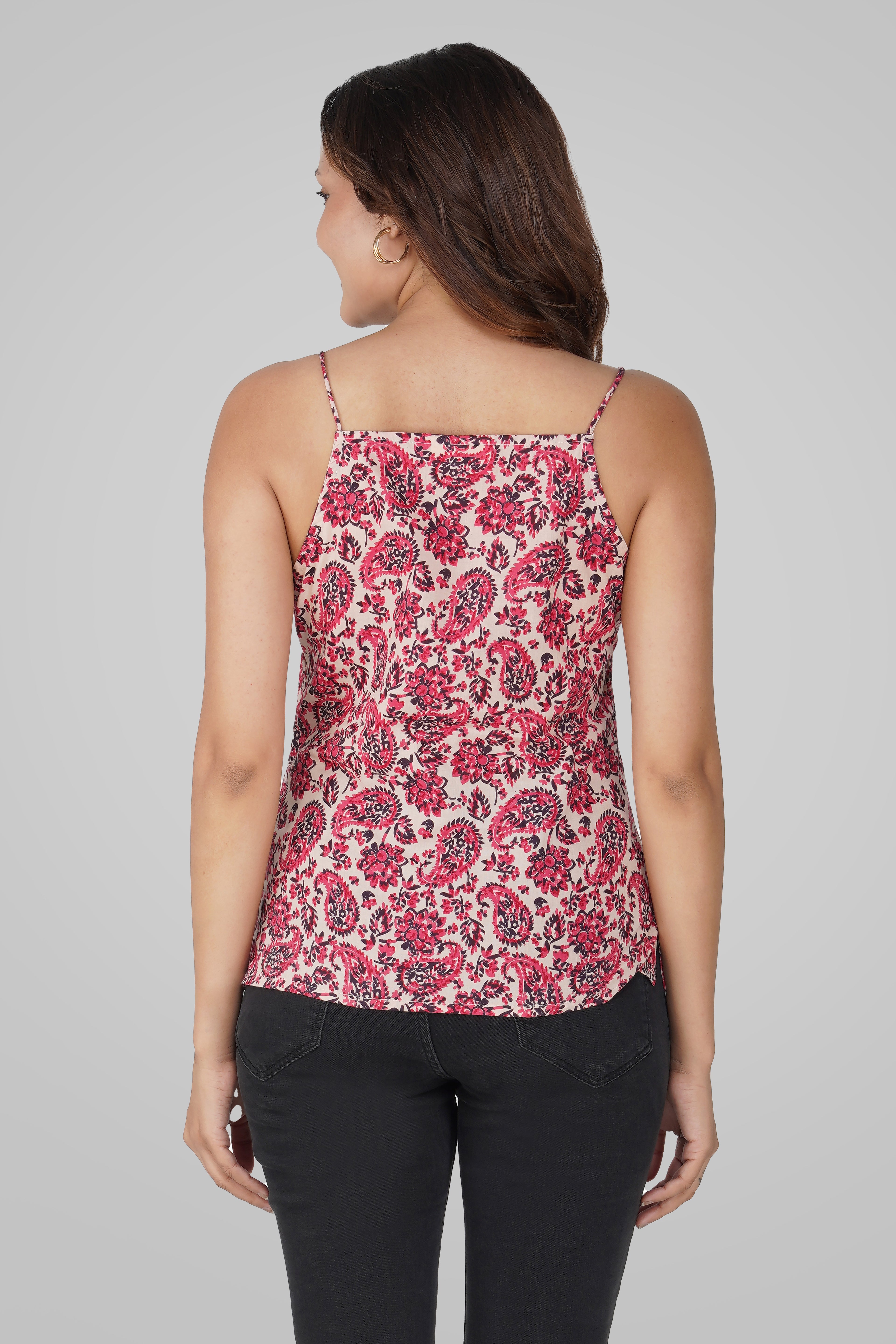 Deep Blush Cotton Printed Strap Top