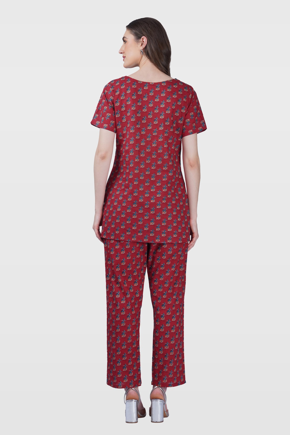 Deep Crimson Cotton Printed Pyjama Set