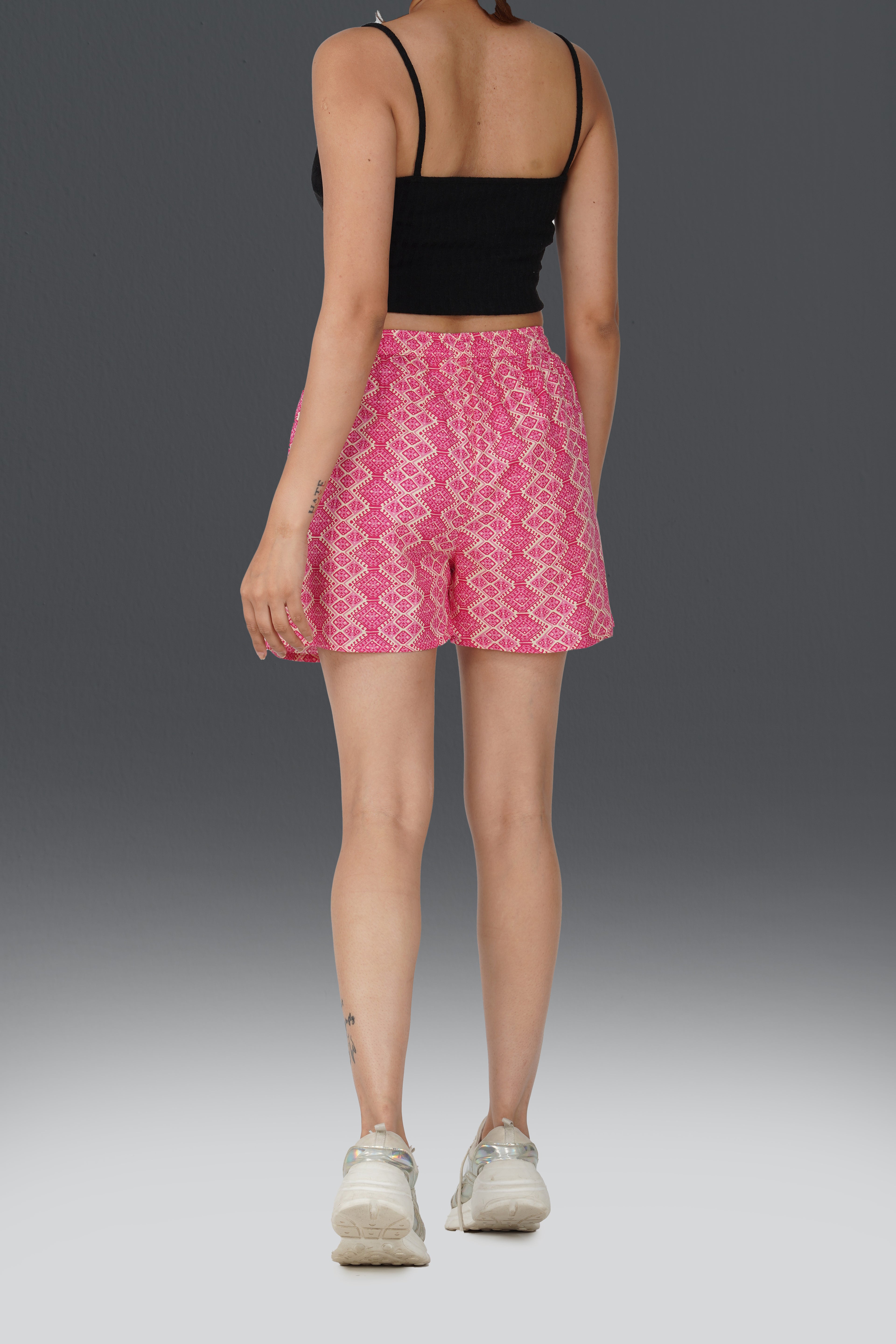 Deep Pink Cotton Printed Shorts