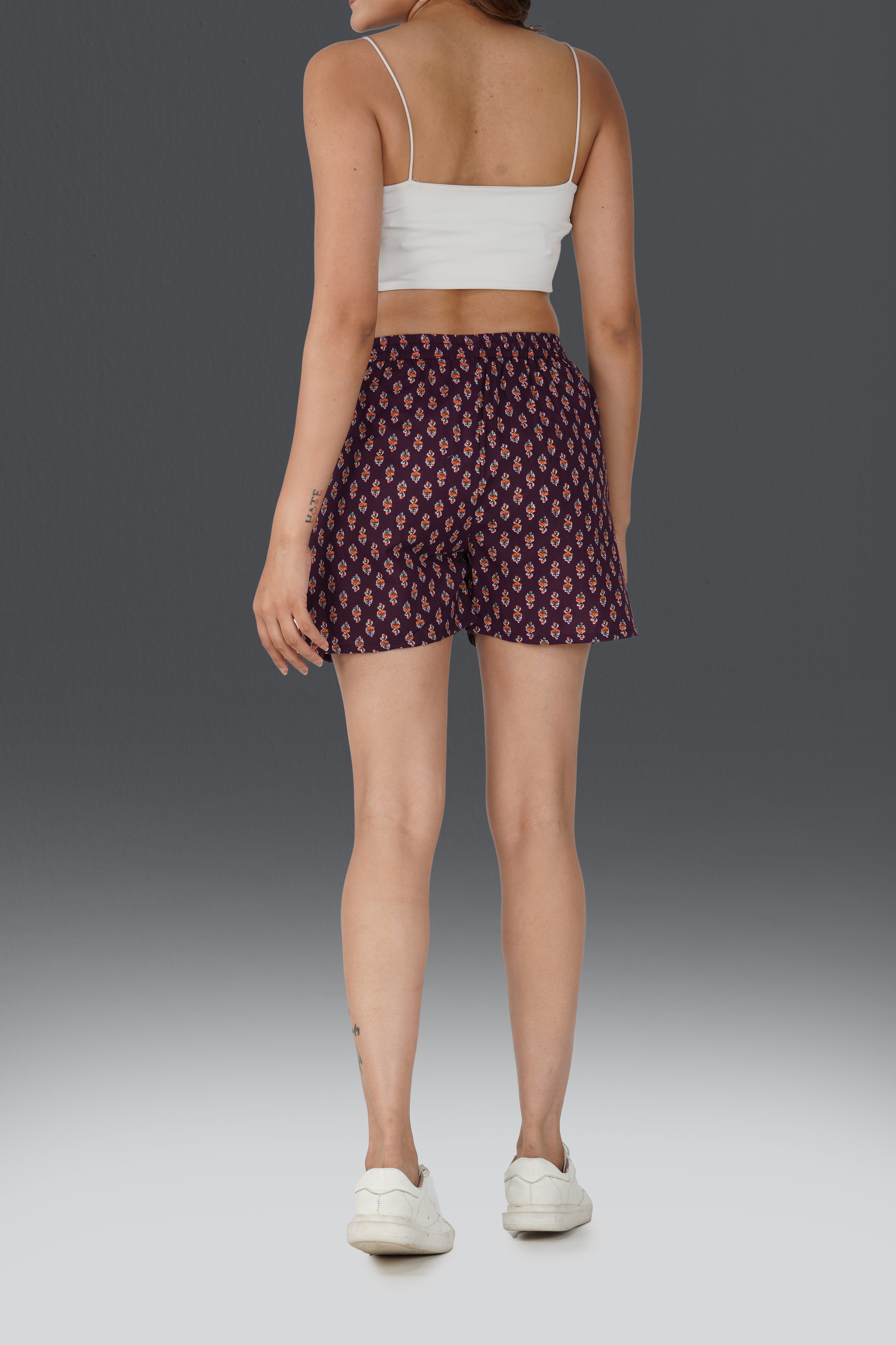 Deep Purple Cotton Printed Shorts