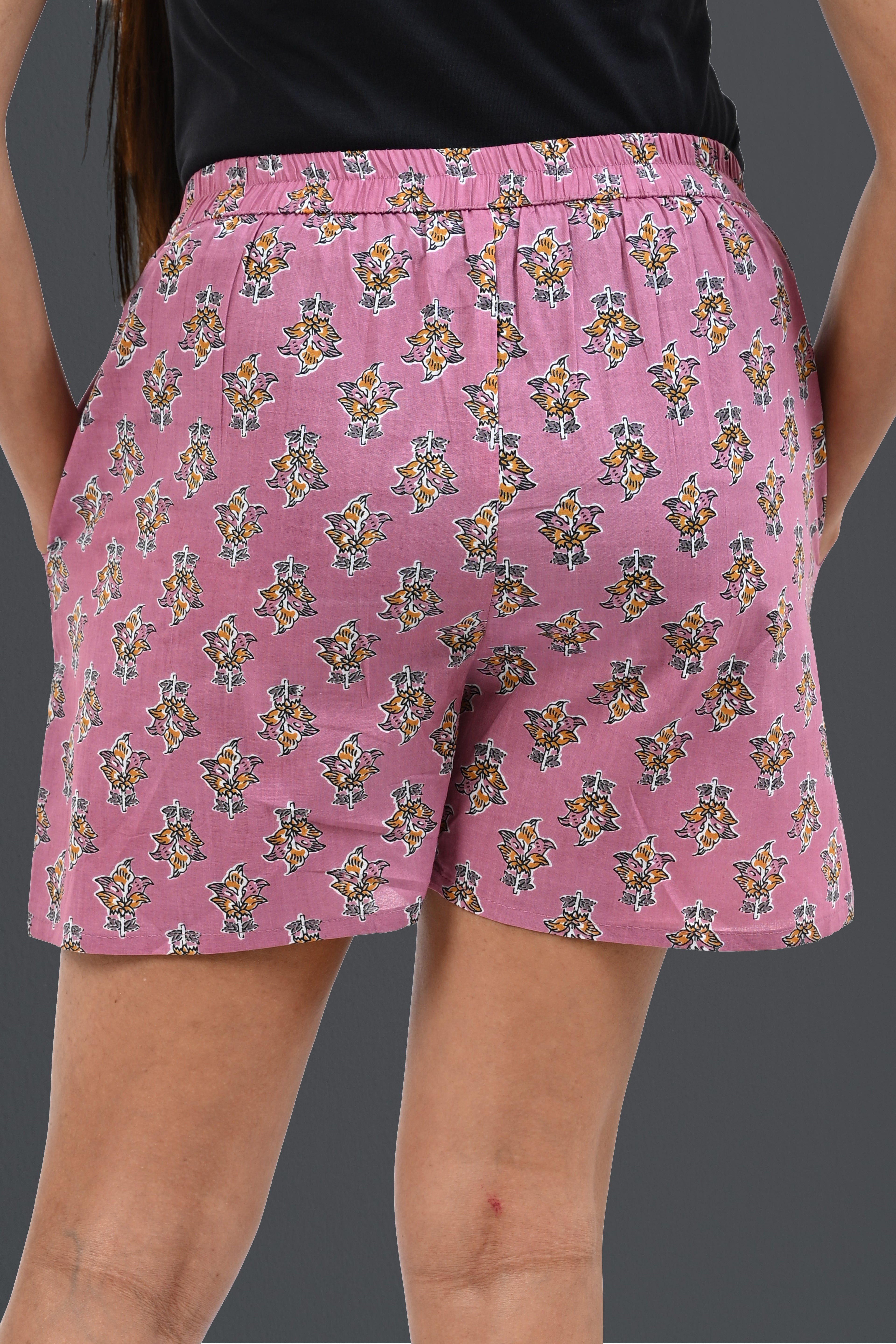 Dusty Lavender Cotton Printed Shorts