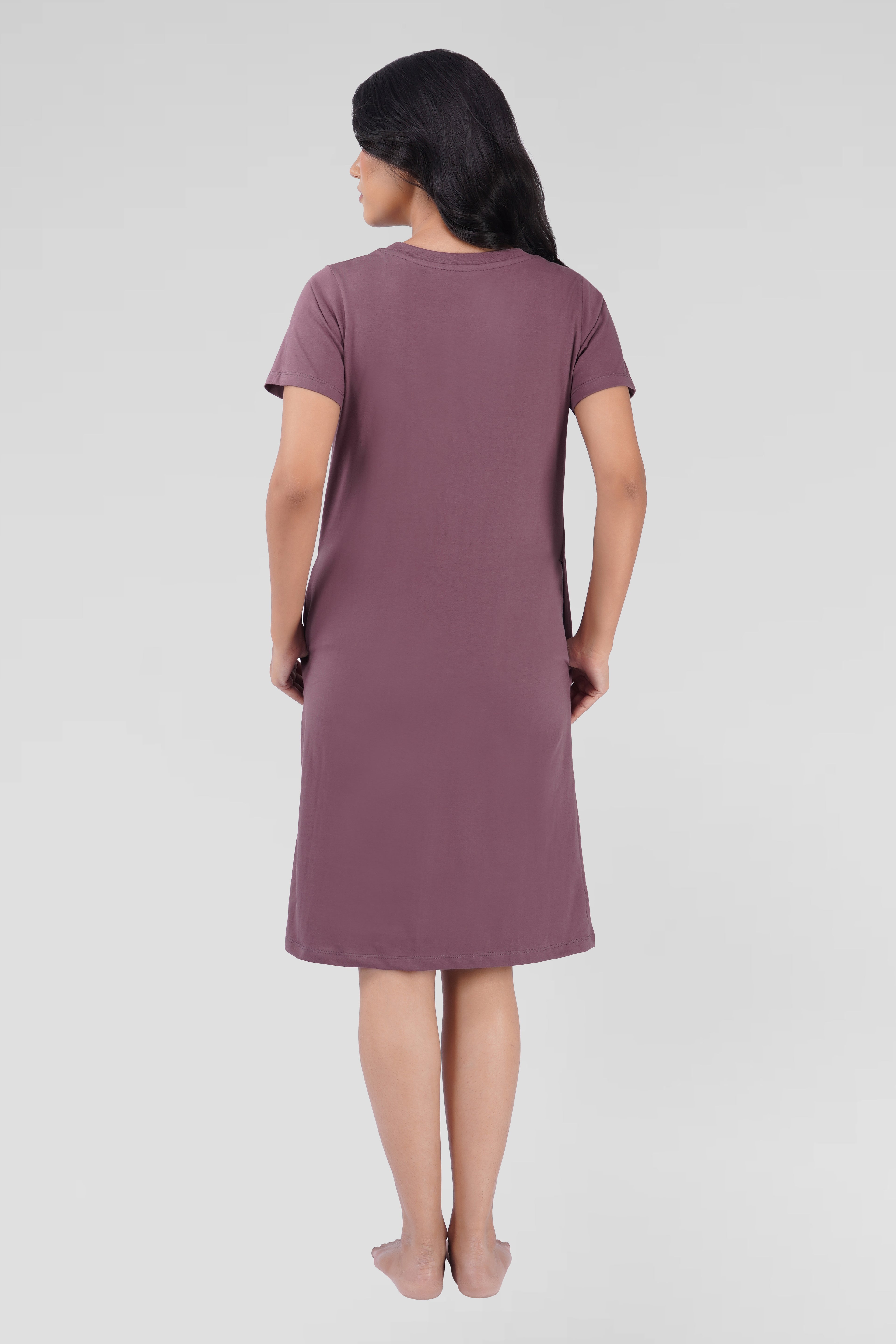 Dusty Grape Cotton Printed T-Shirt Nightdress