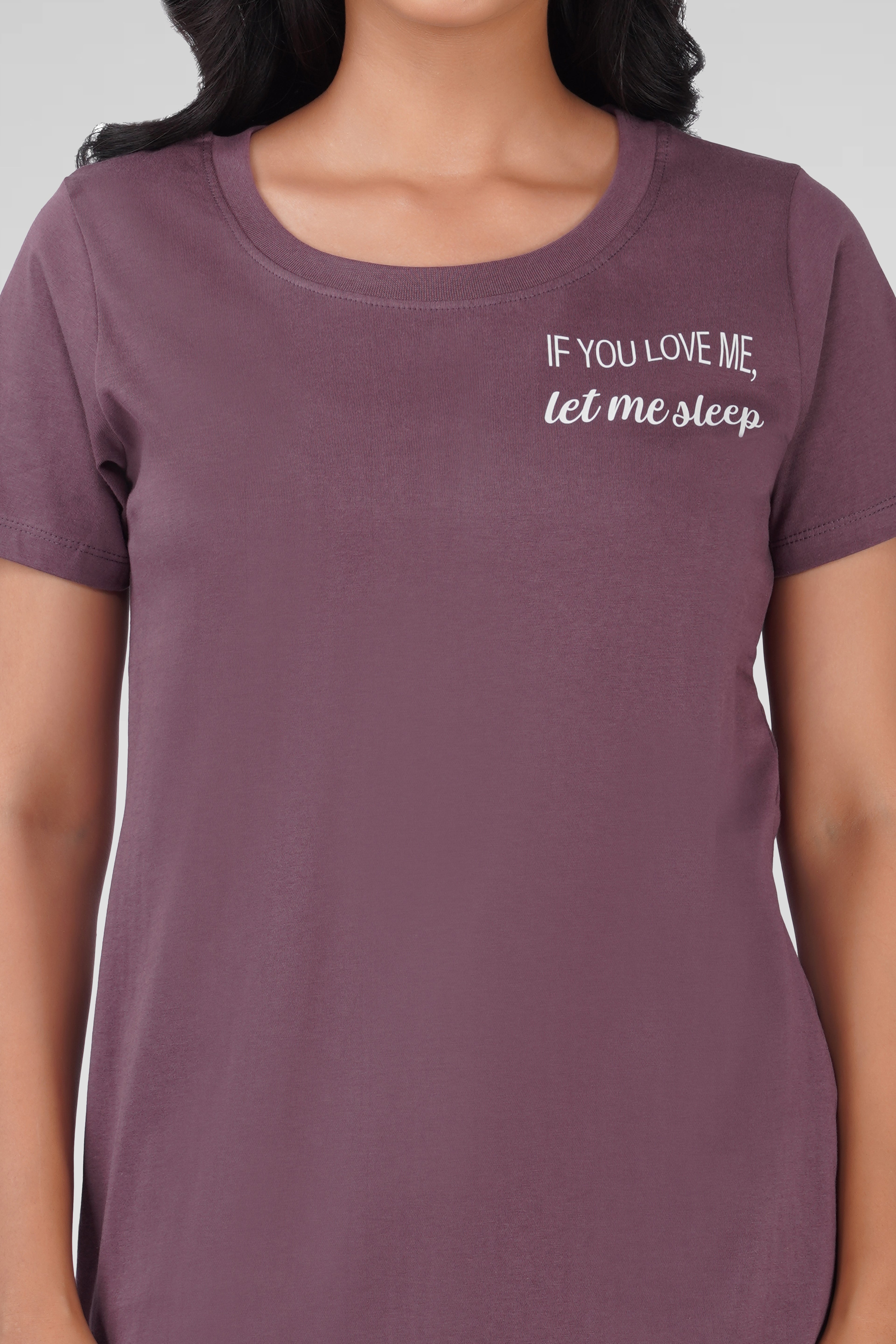 Dusty Grape Cotton Printed T-Shirt Nightdress