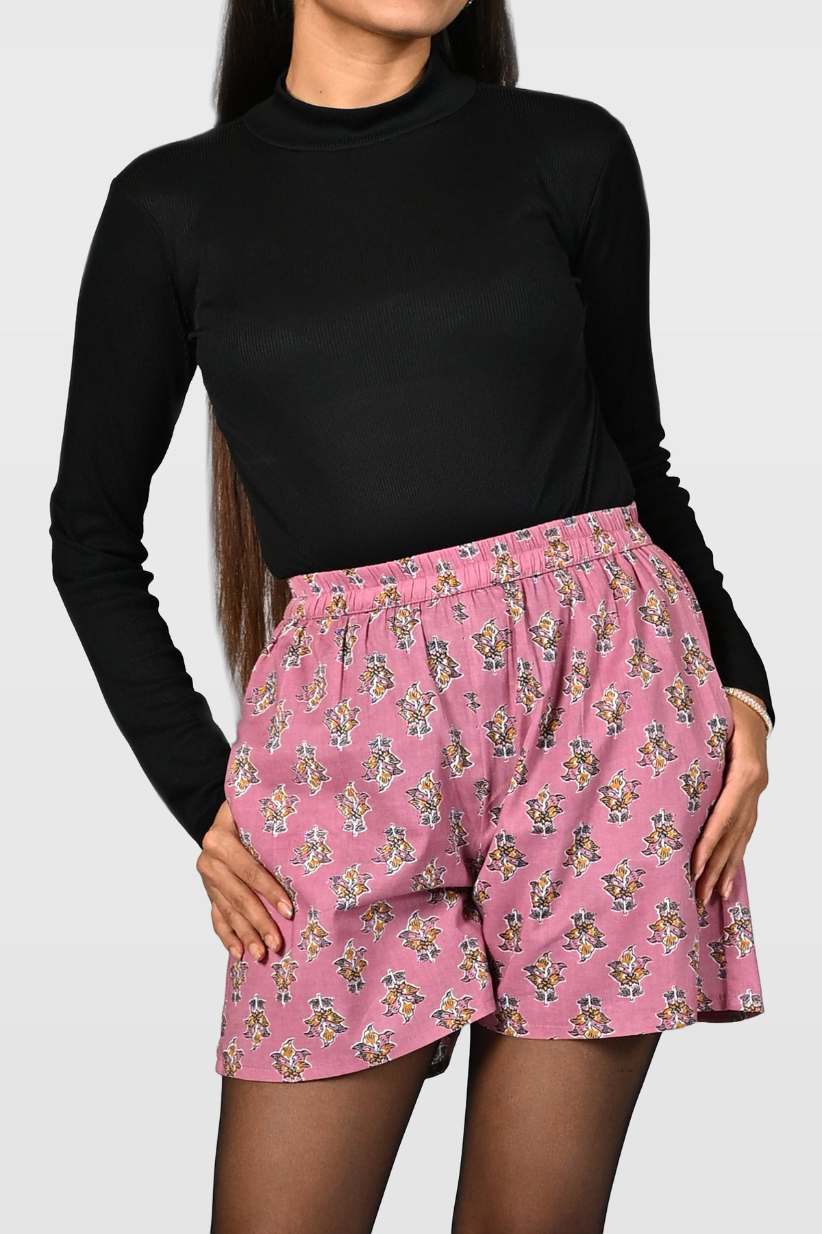 Dusty Lavender Cotton Printed Shorts