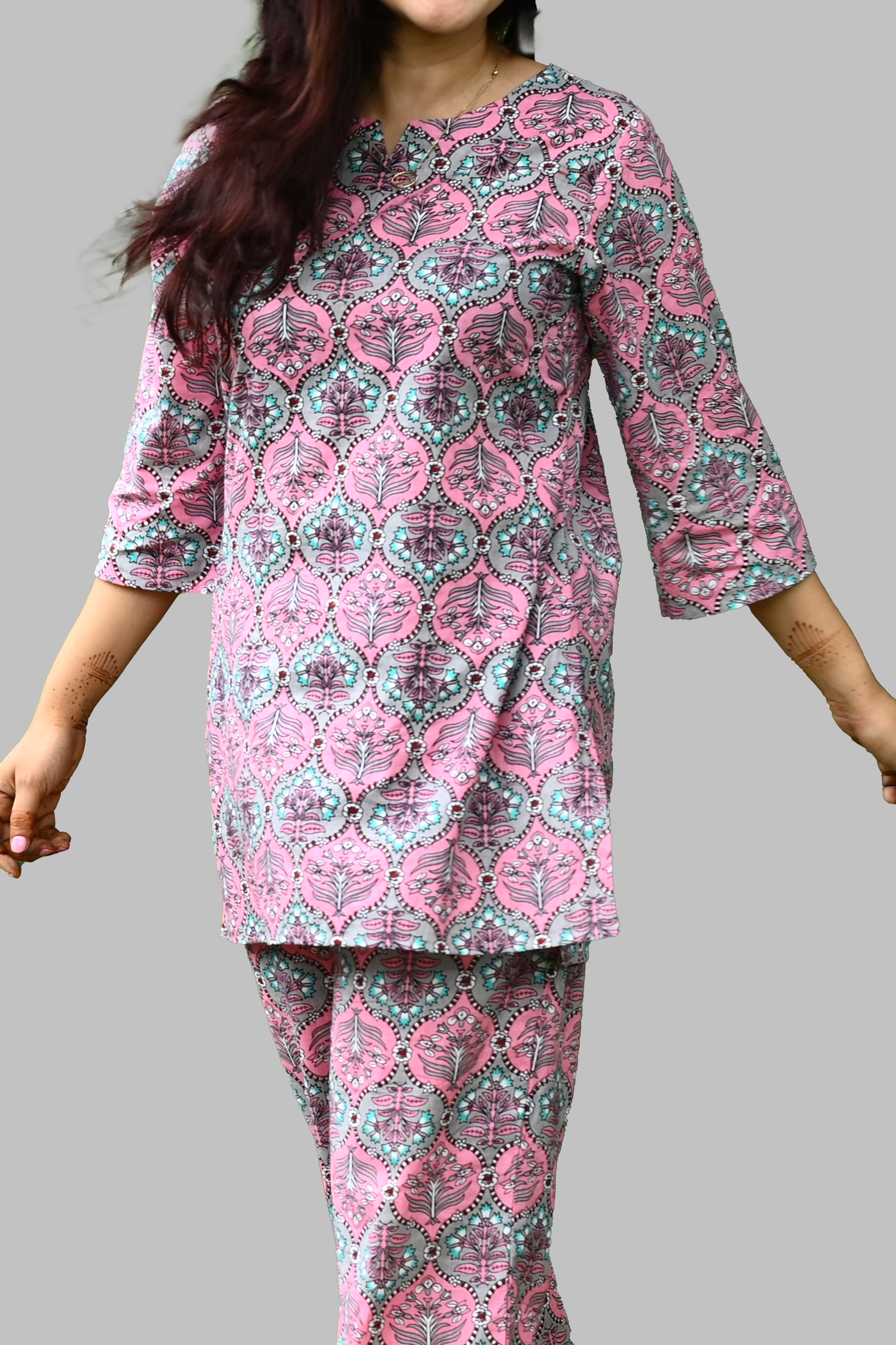 Dusty Pink Cotton Printed Pyjama Set