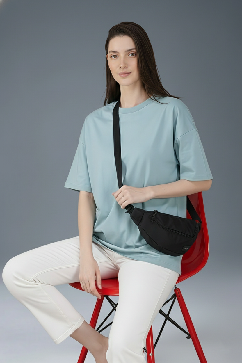 Dusty Teal Cotton Oversized Crew Neck T-Shirt
