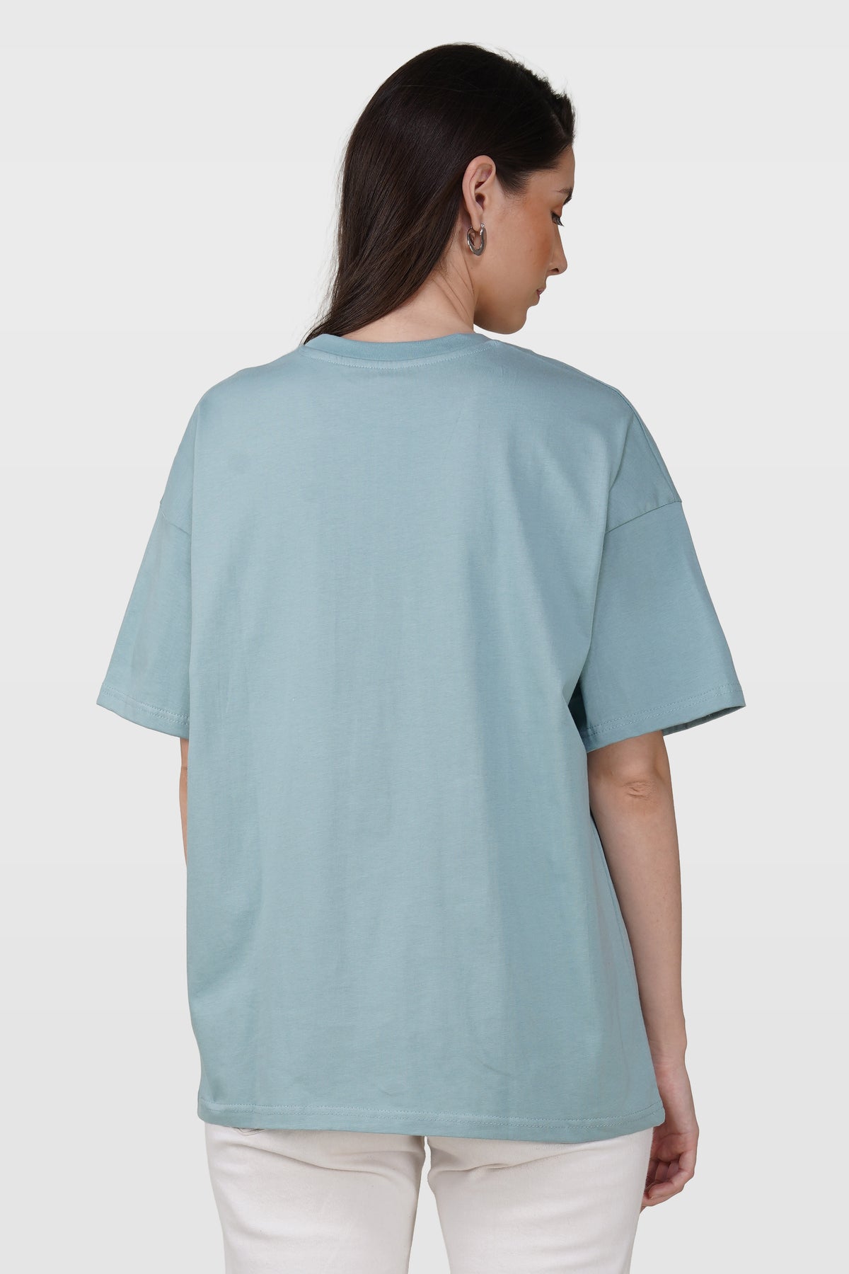 Dusty Teal Cotton Oversized Crew Neck T-Shirt