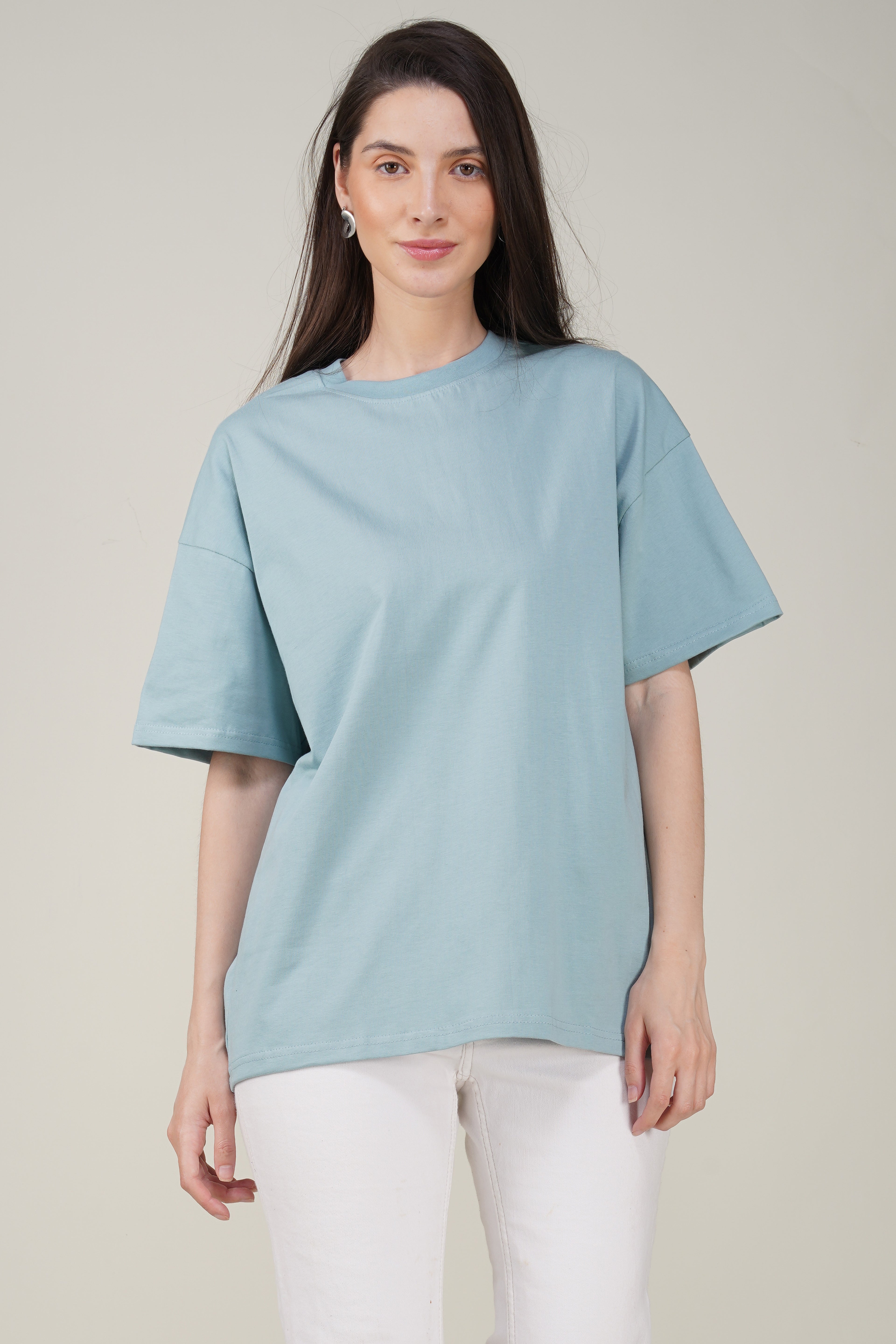 Dusty Teal Cotton Oversized Crew Neck T-Shirt