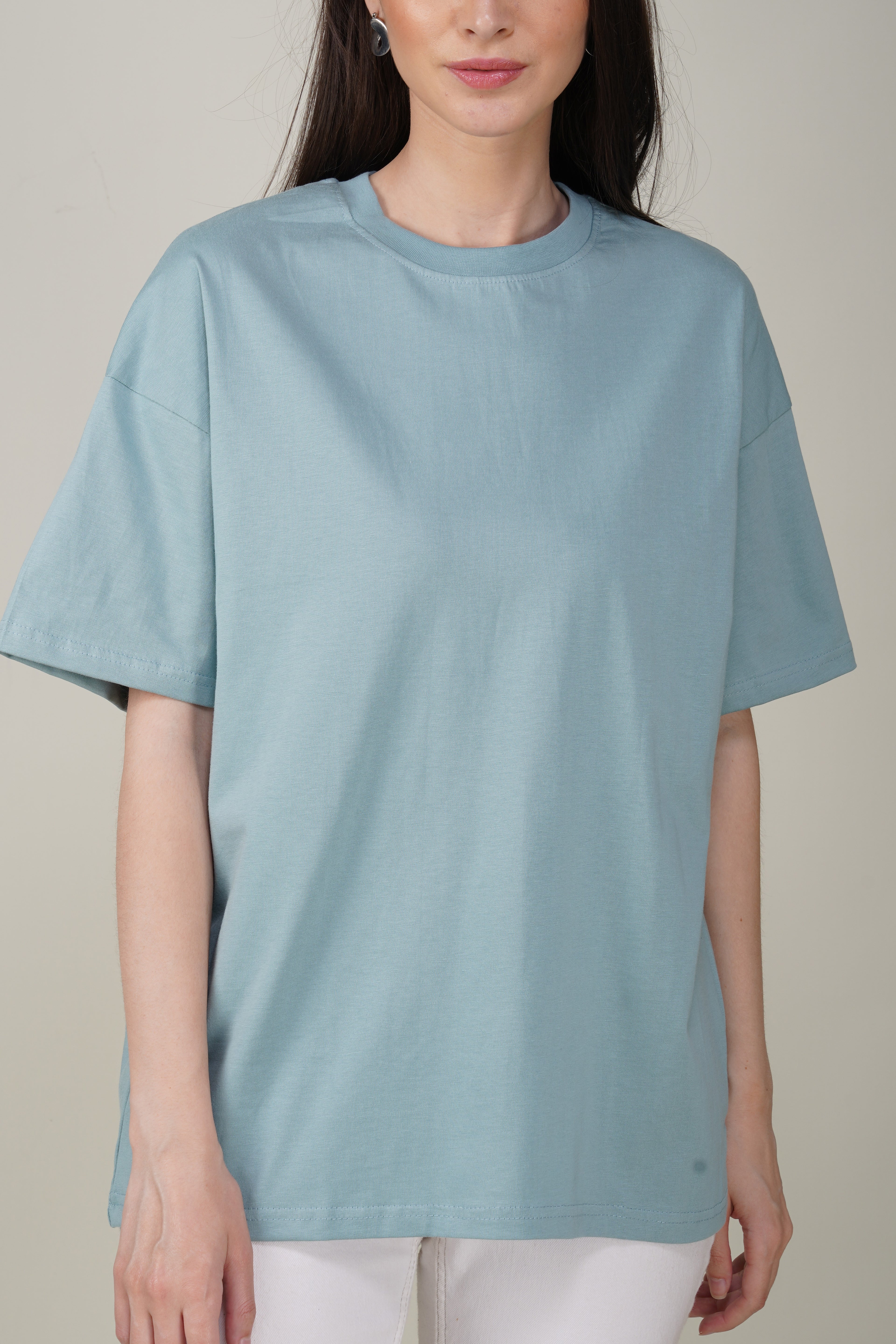 Dusty Teal Cotton Oversized Crew Neck T-Shirt