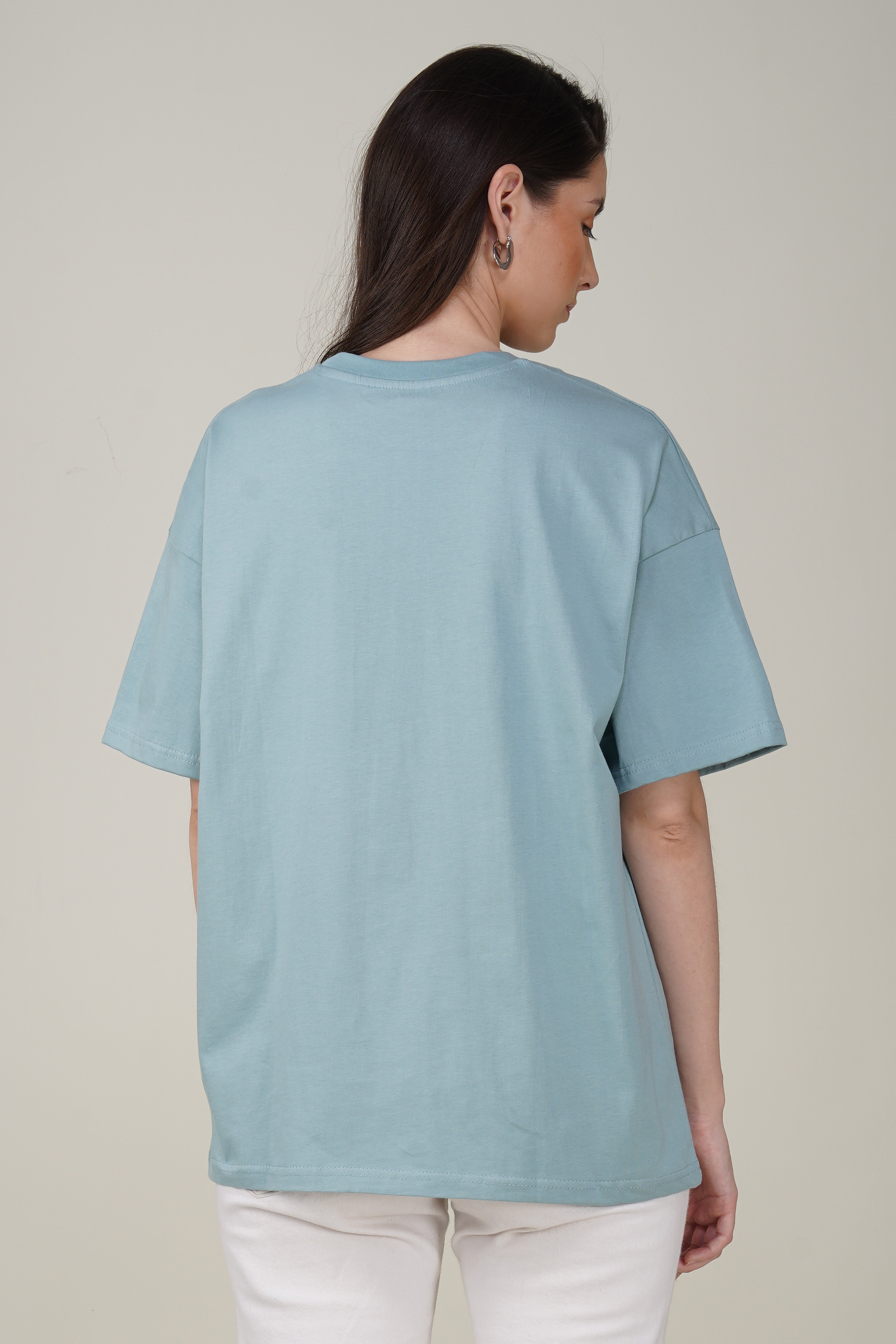 Dusty Teal Cotton Oversized Crew Neck T-Shirt