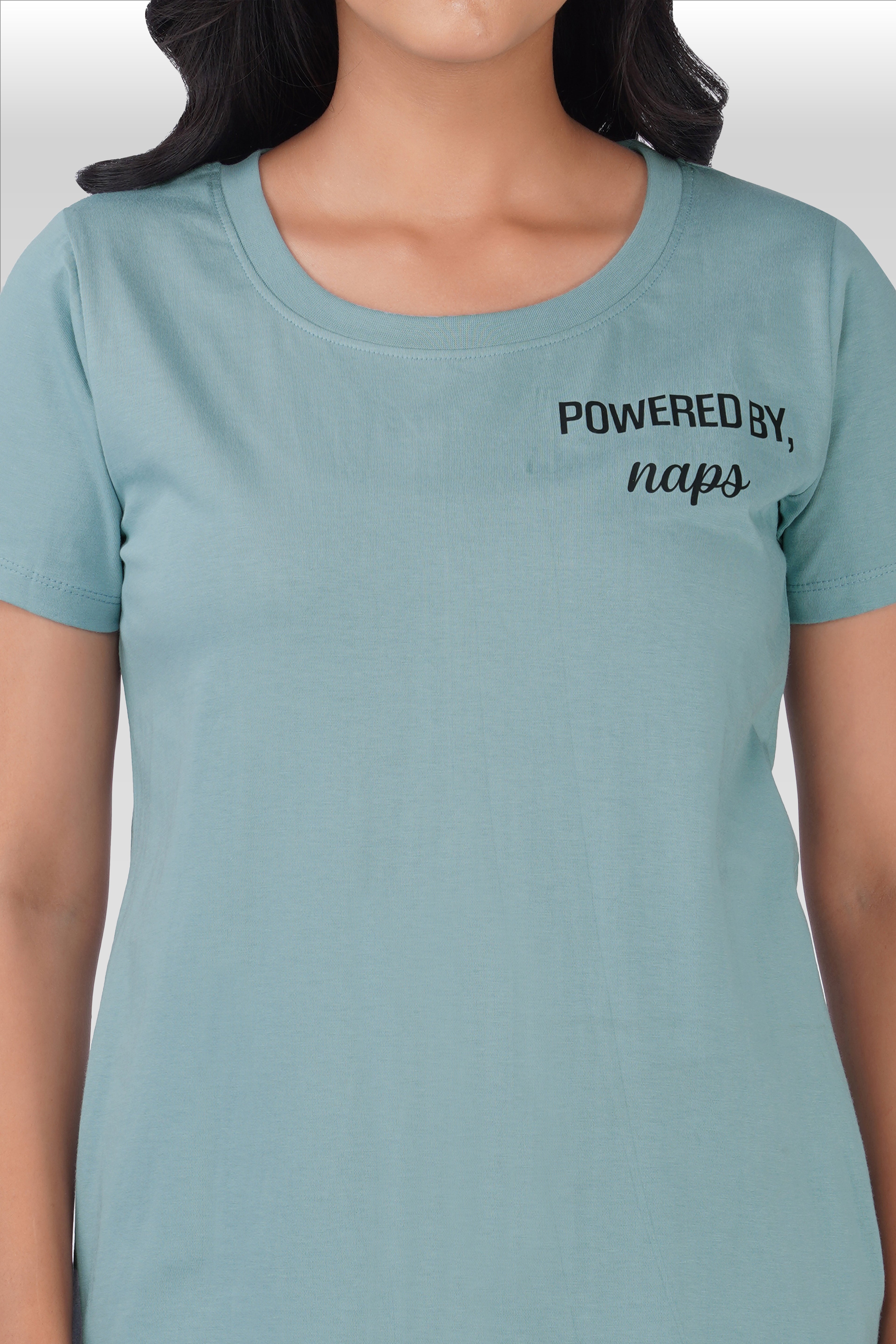 Dusty Teal Cotton Printed T-Shirt Nightdress