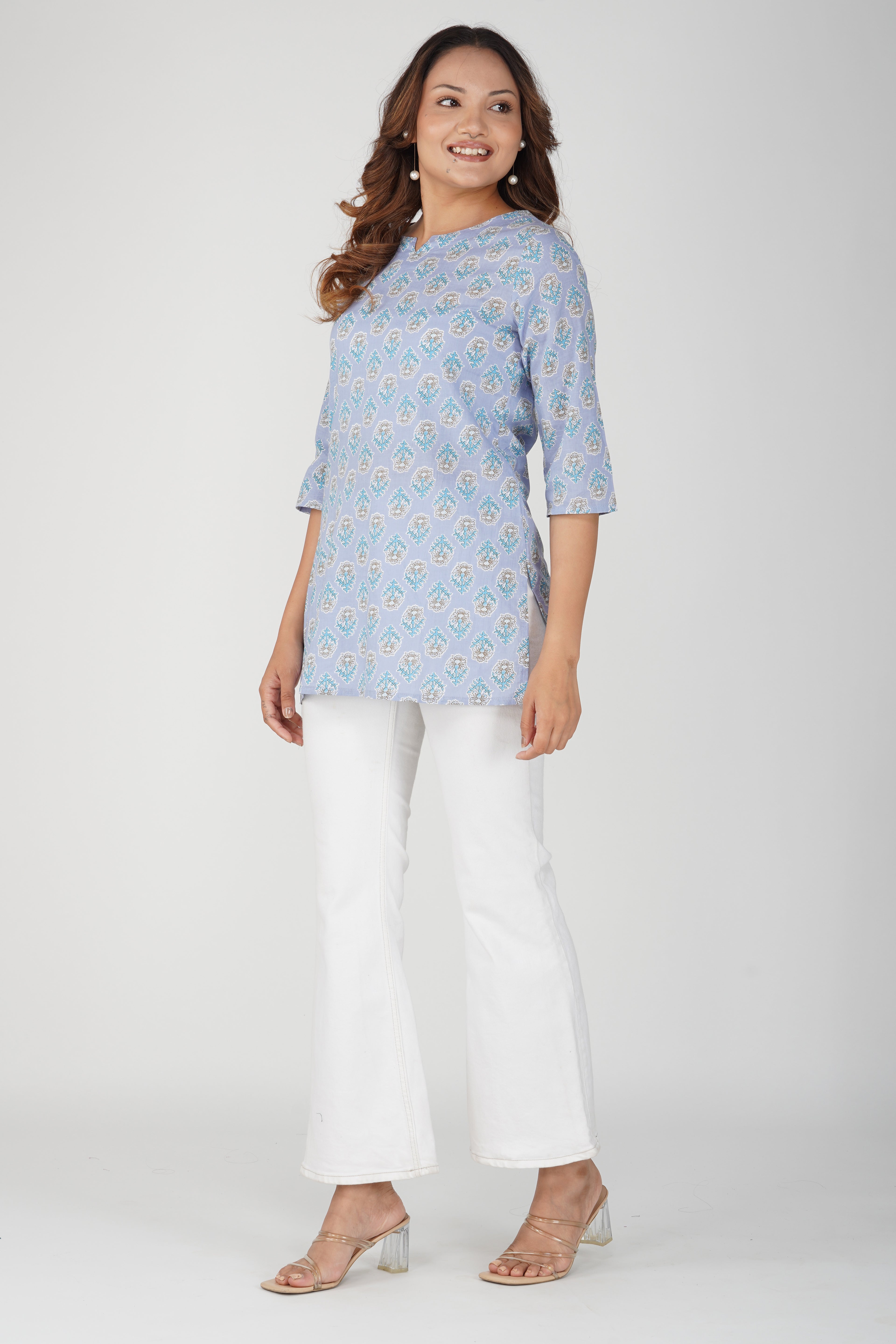 Echo Blue Cotton Printed Kurti