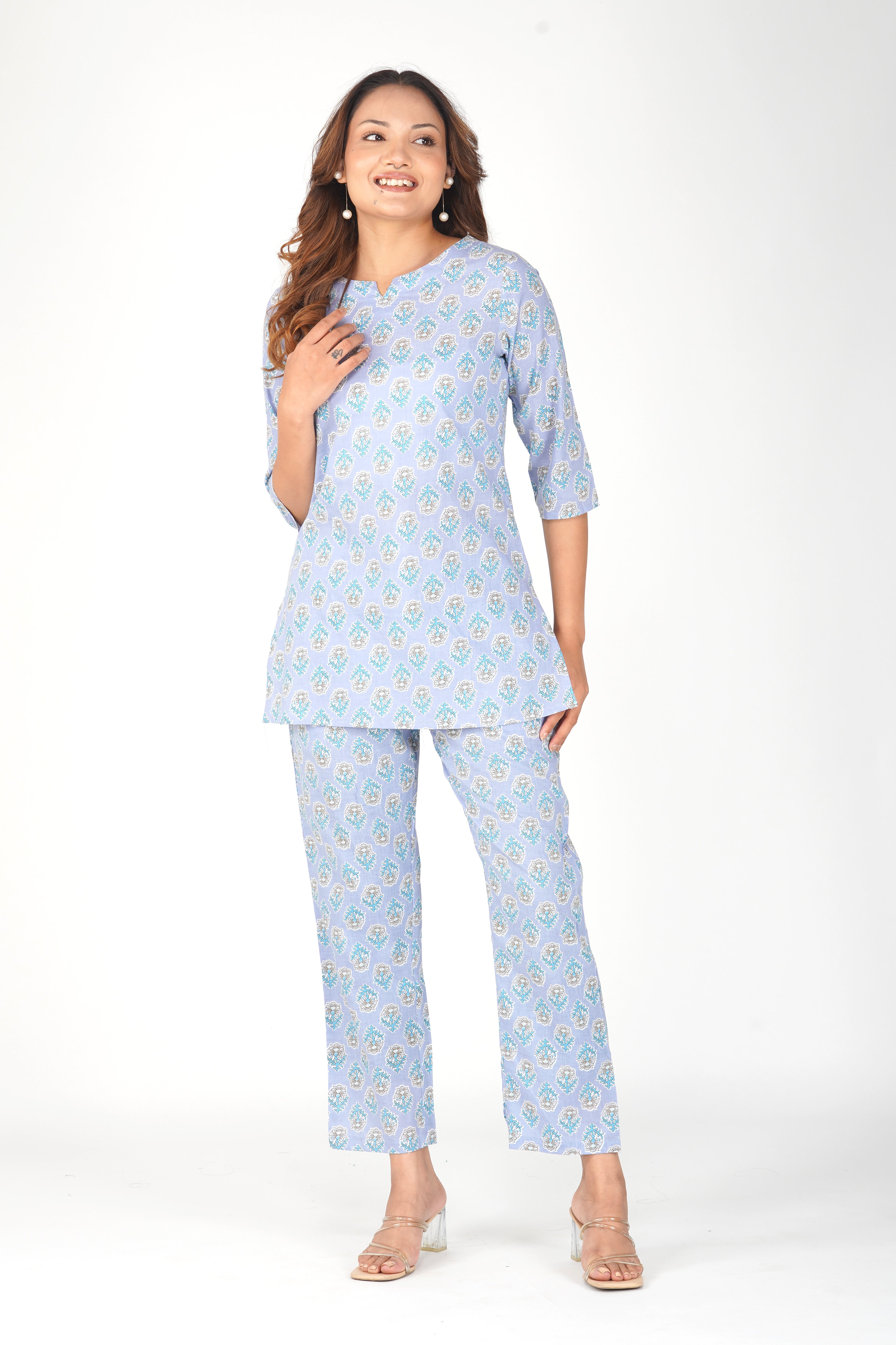 Echo Blue Cotton Printed Pyjama Set
