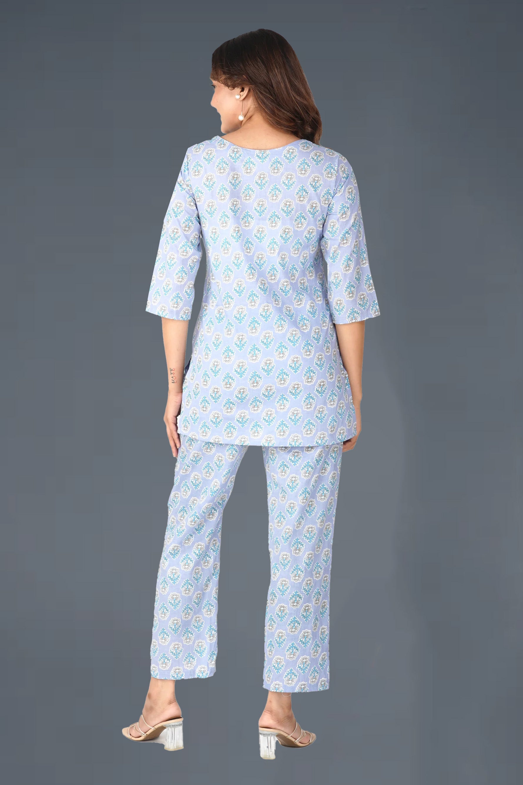 Echo Blue Cotton Printed Pyjama Set