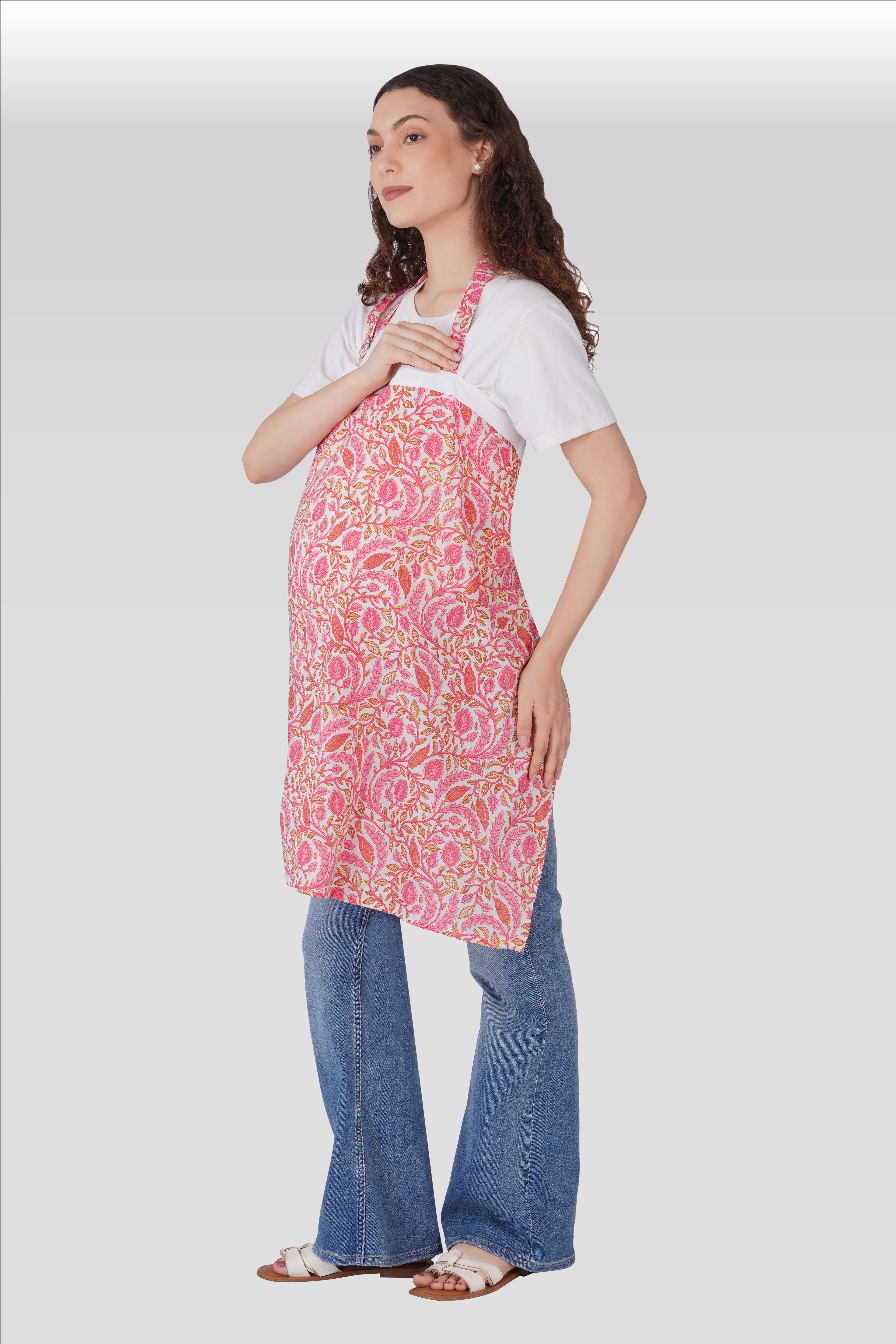 Flamingo Pink Cotton Printed Feeding Apron
