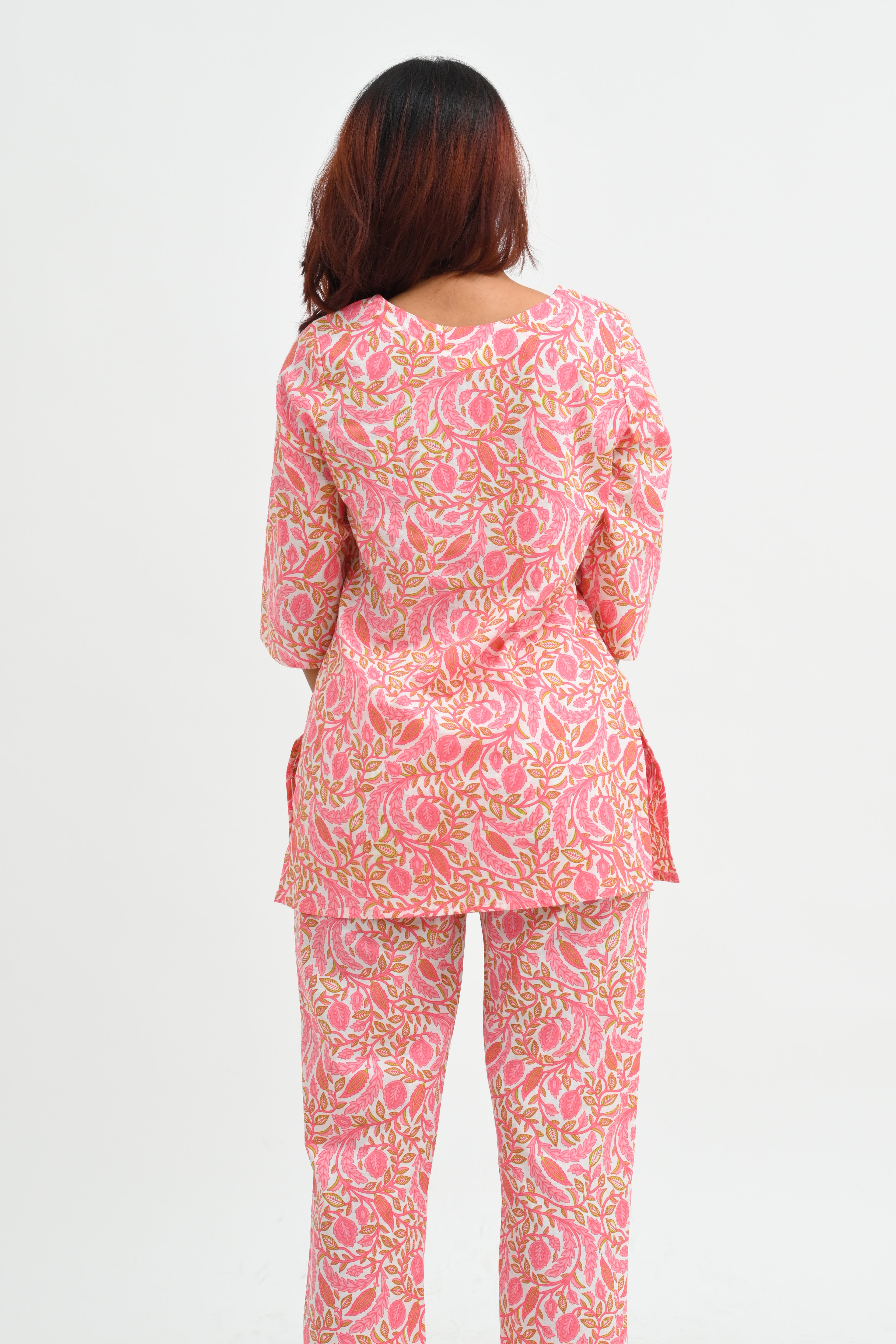 Flamingo Pink Cotton Printed Pyjama Set