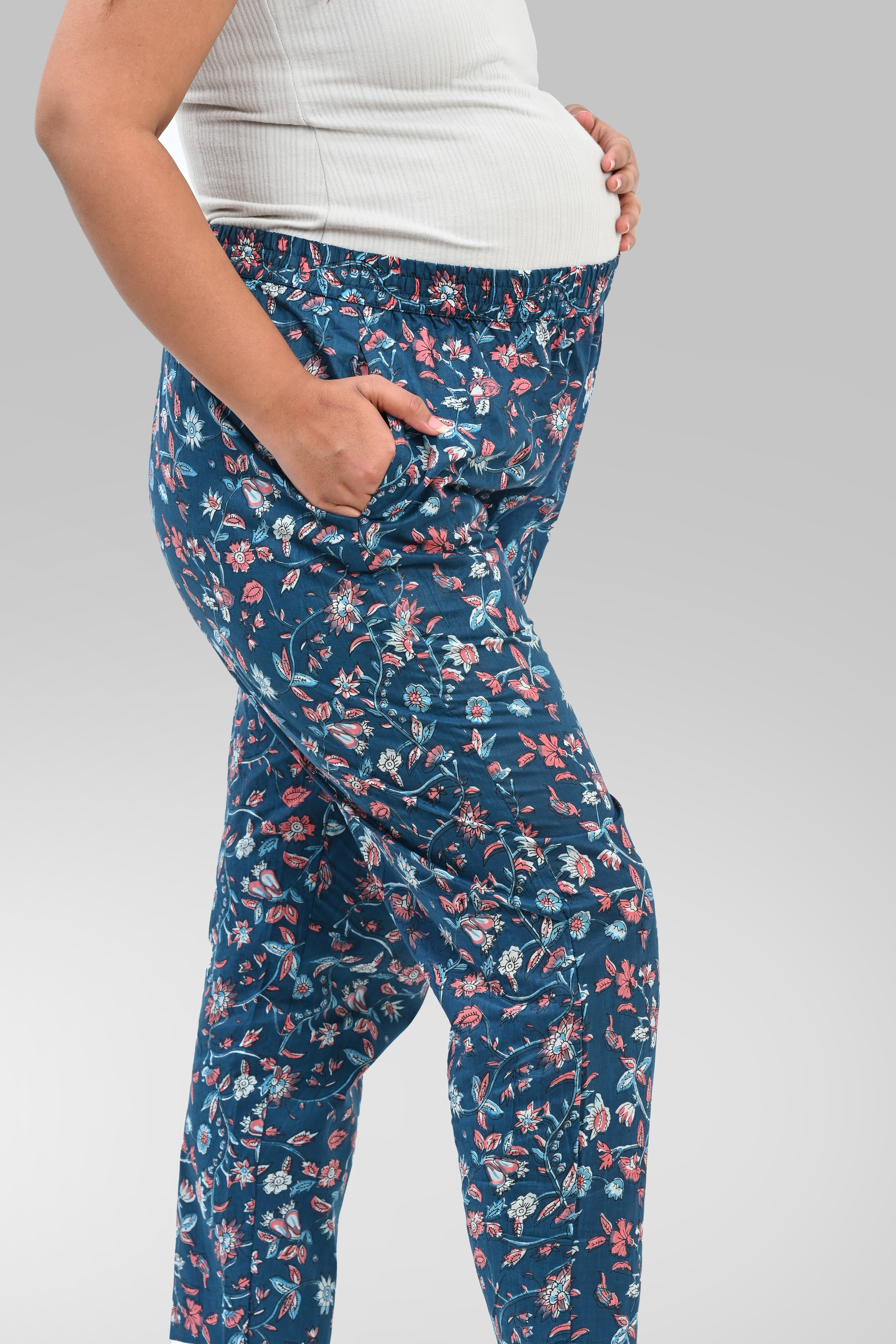 Floral Maternity and Feeding Kaftan Set in Blue