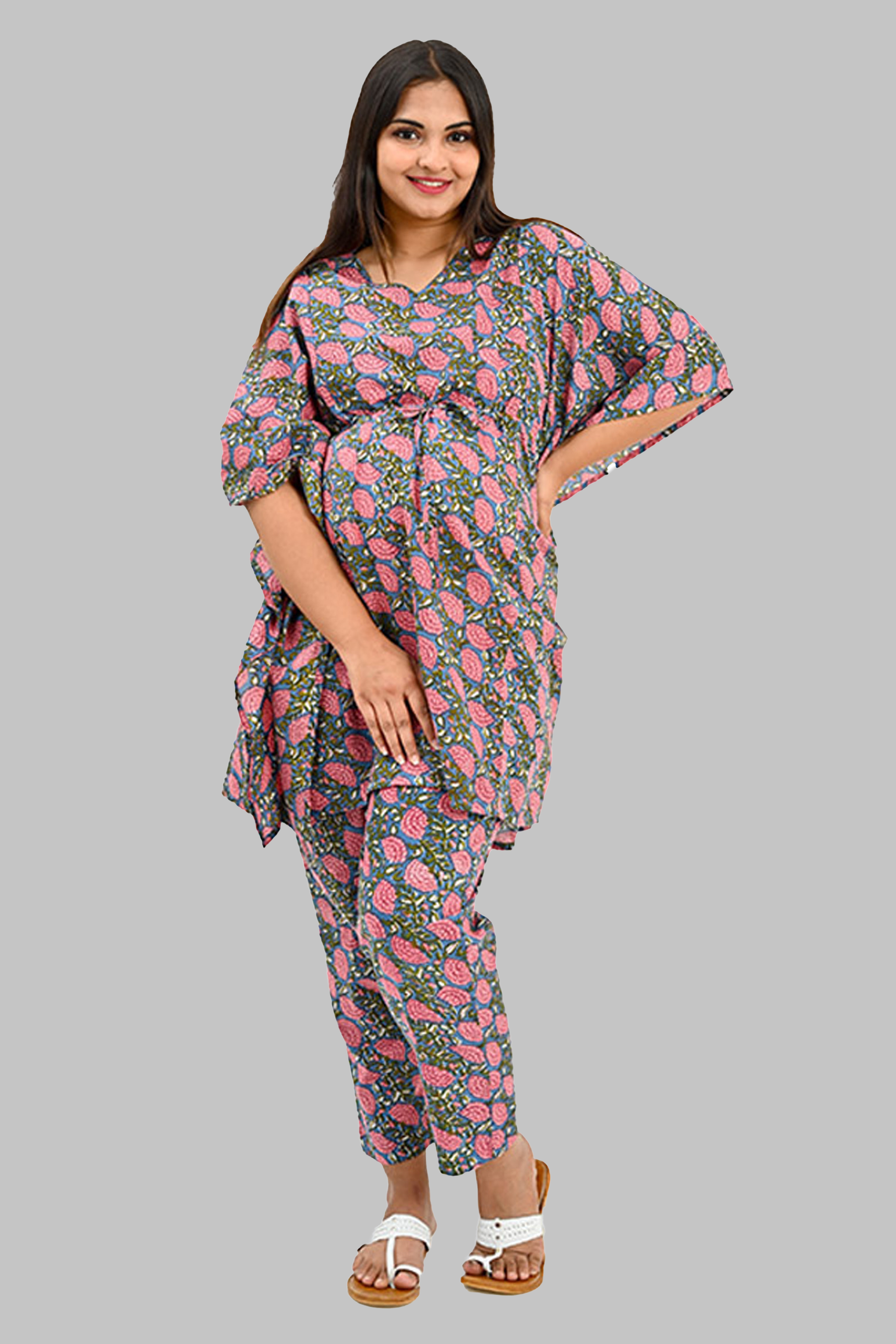 Floral Maternity and Feeding Kaftan Set in Pink