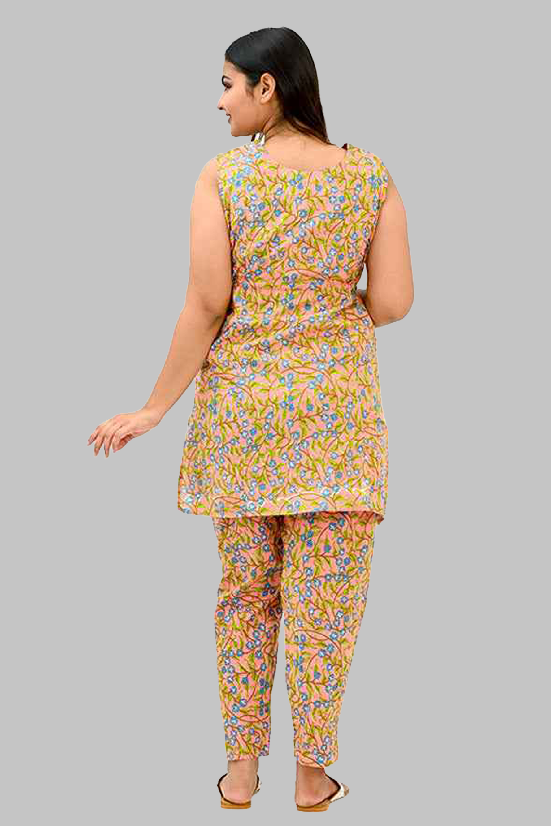Floral Maternity and Feeding Kurta Set in Peach