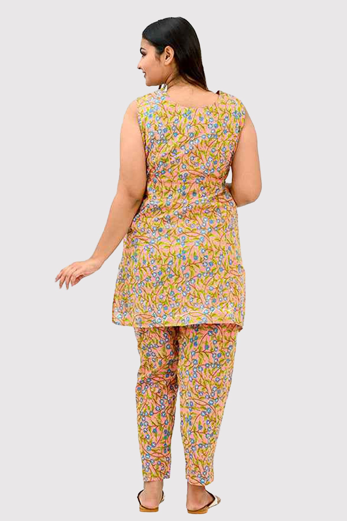 Floral Maternity and Feeding Kurta Set in Peach