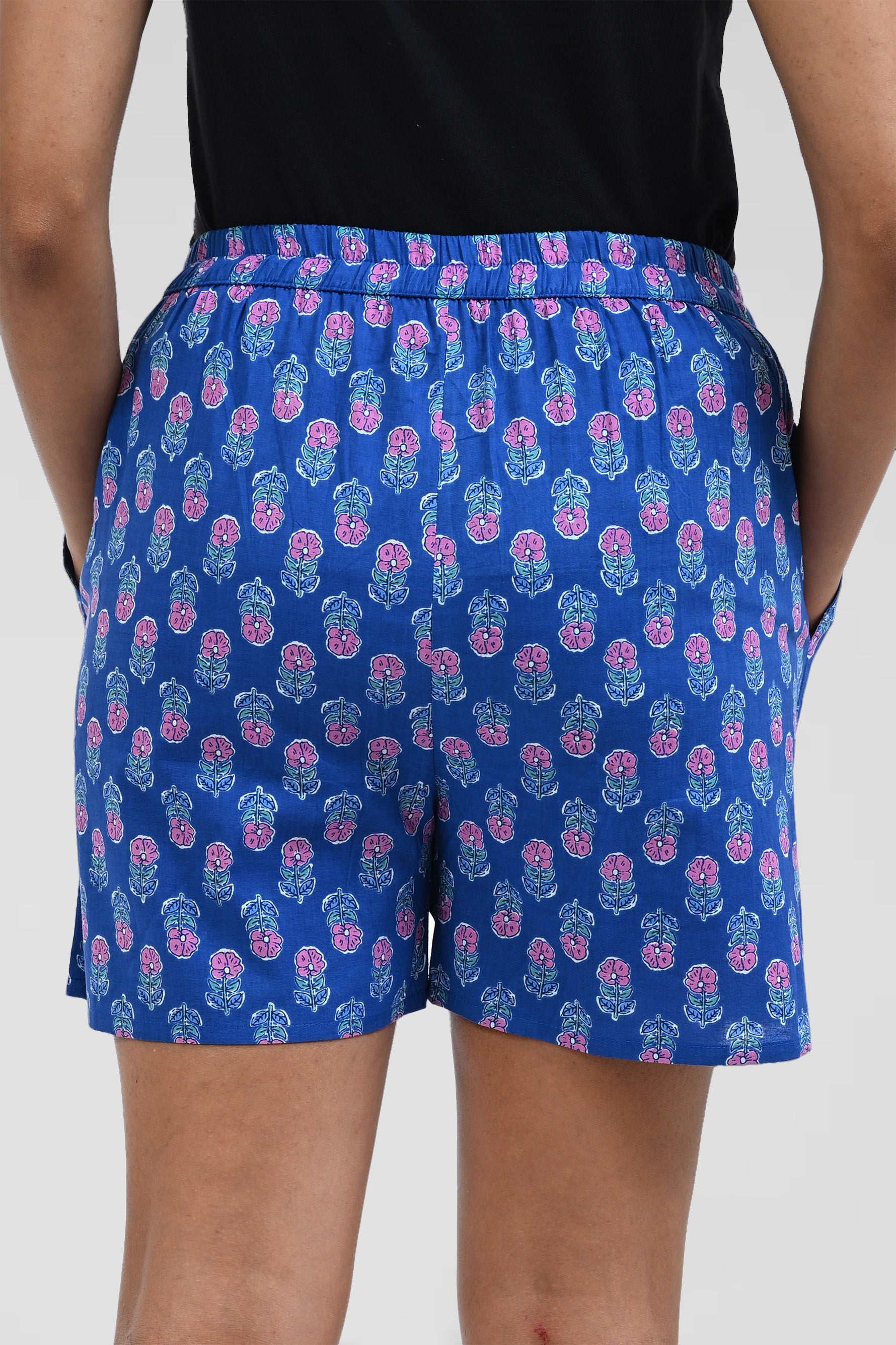 Fun Blue Cotton Printed Shorts