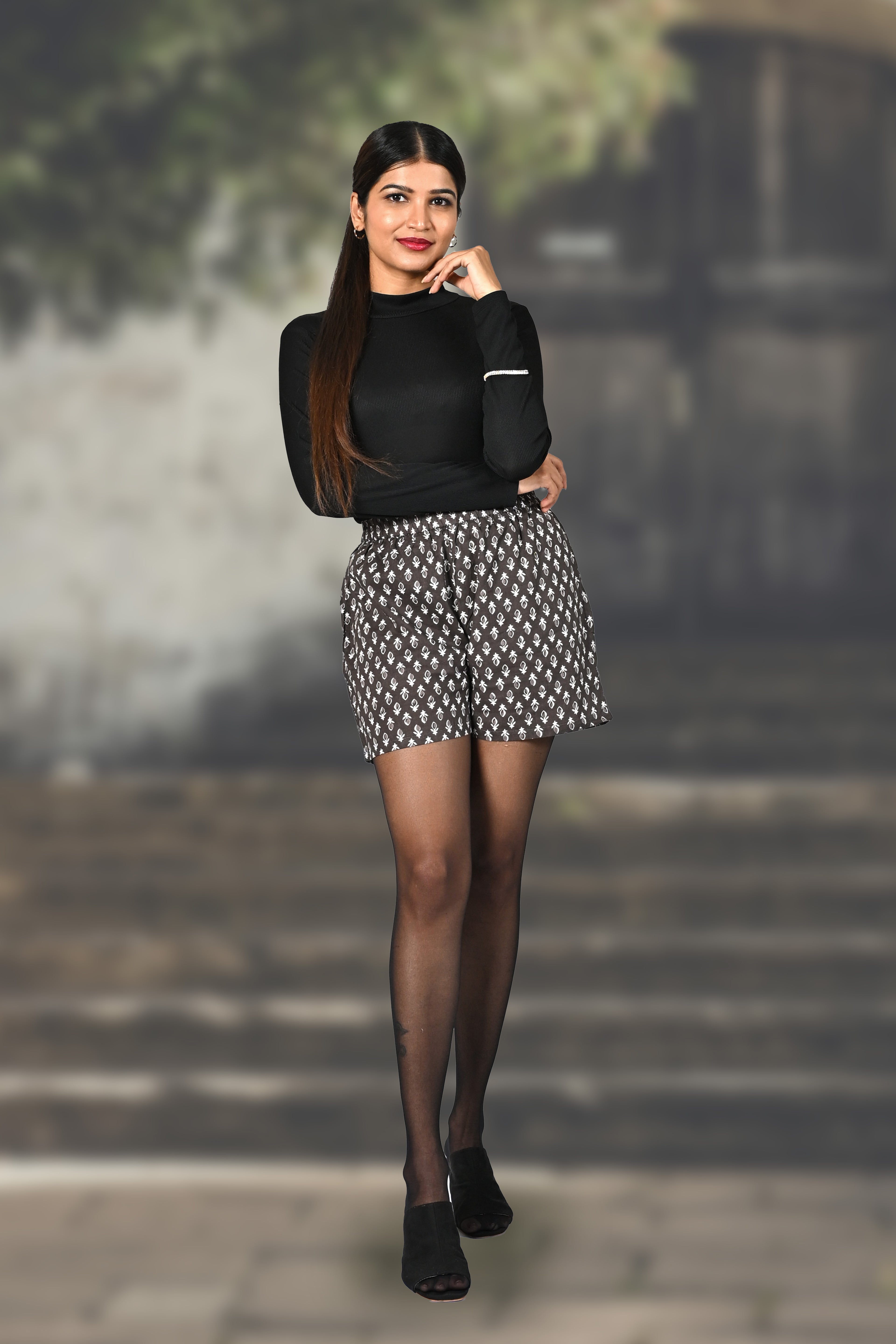 Grey Cotton Printed Shorts