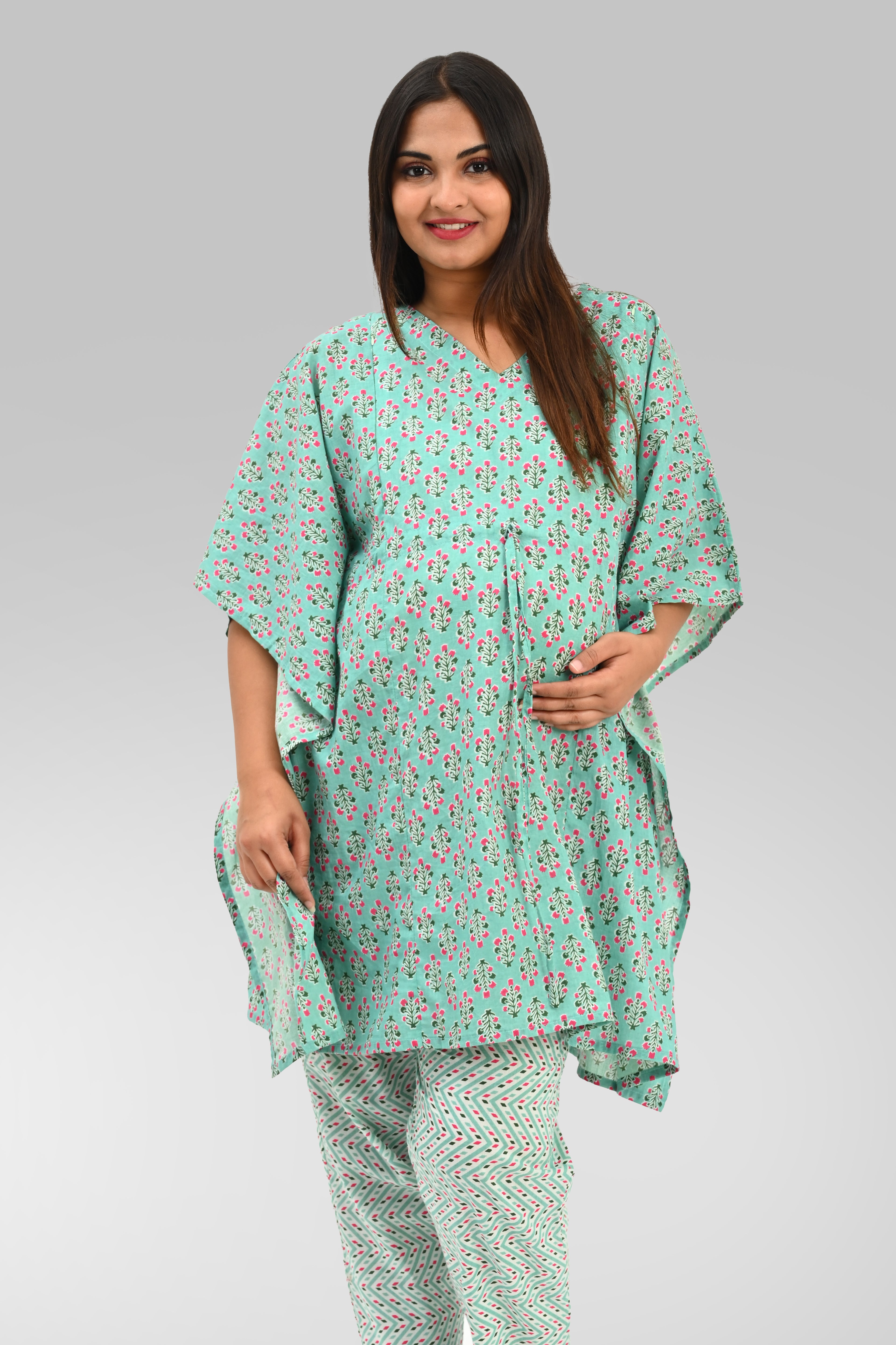 Maternity and Feeding Kaftan Set in Green