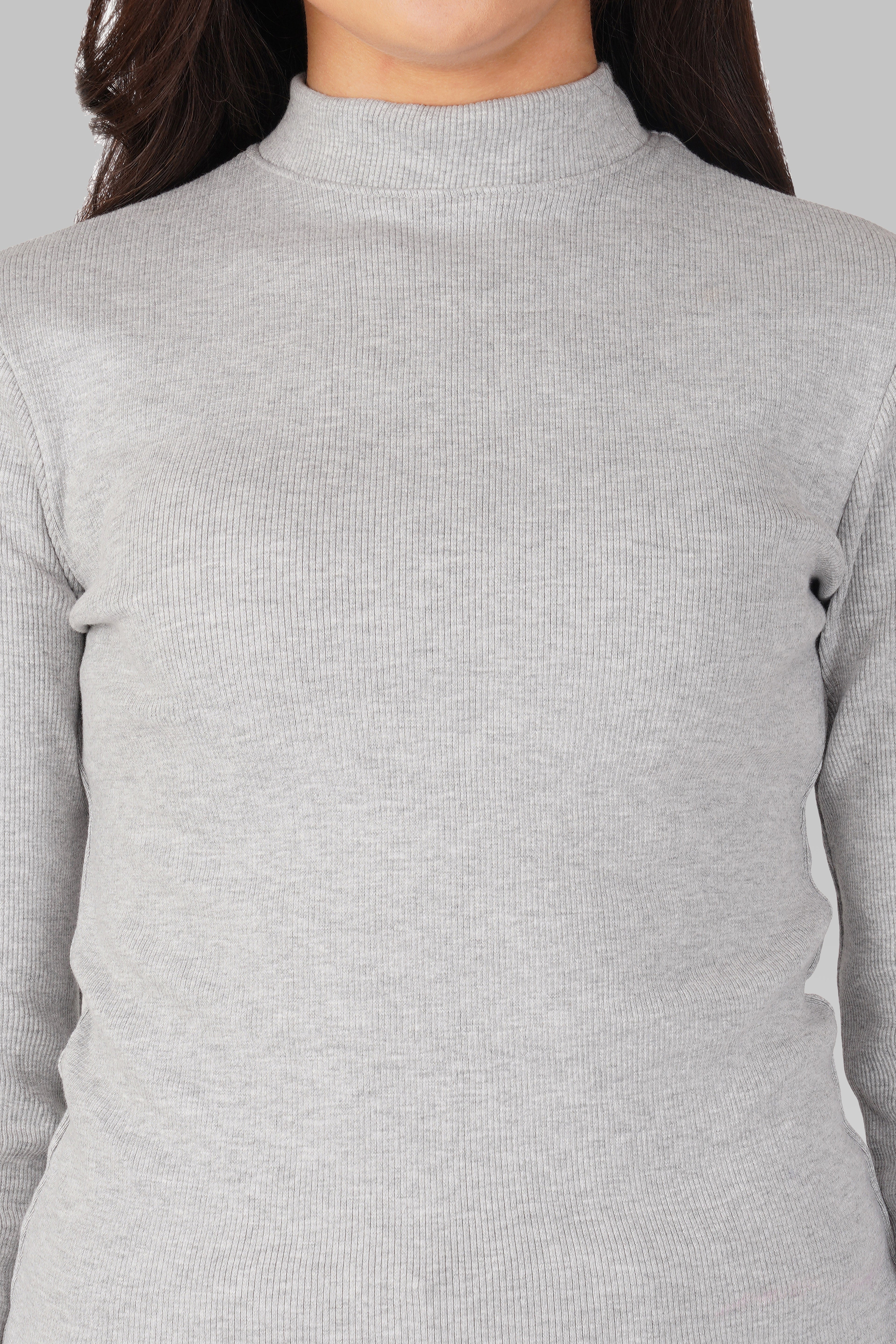 Grey Ribbed Mock Neck Long Sleeve Top