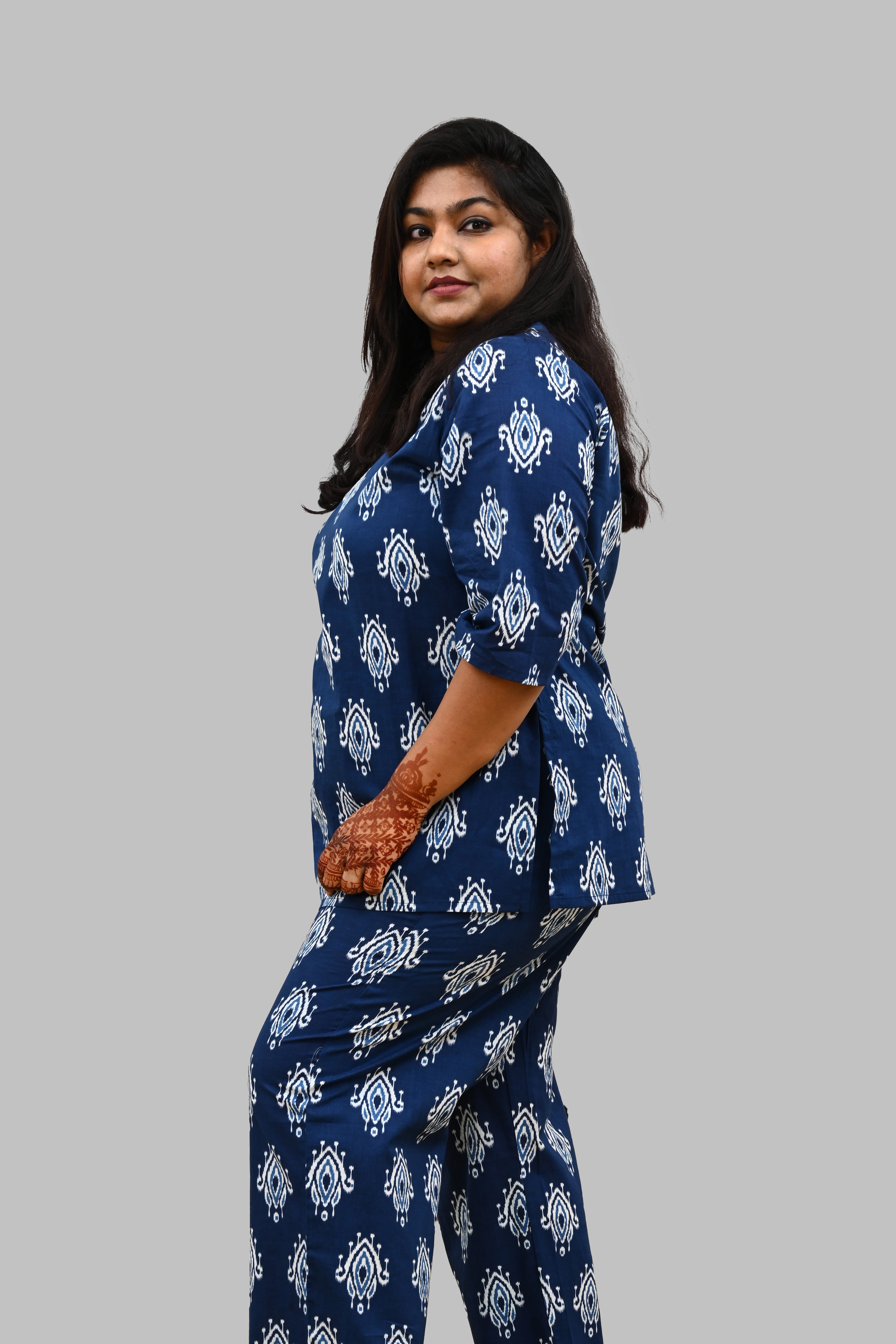 Indigo Plus Size Cotton Printed Pyjama Set