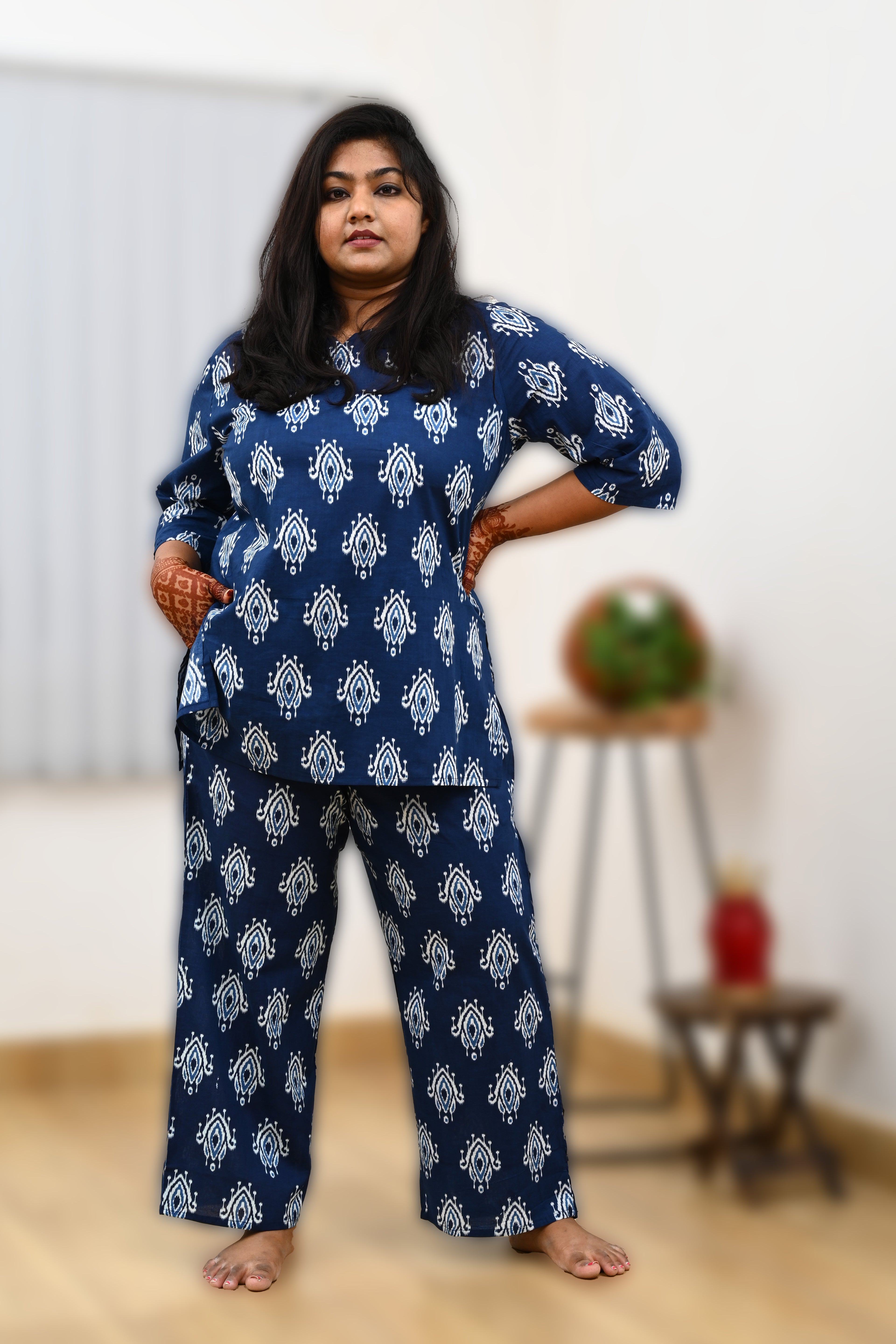 Indigo Plus Size Cotton Printed Pyjama Set
