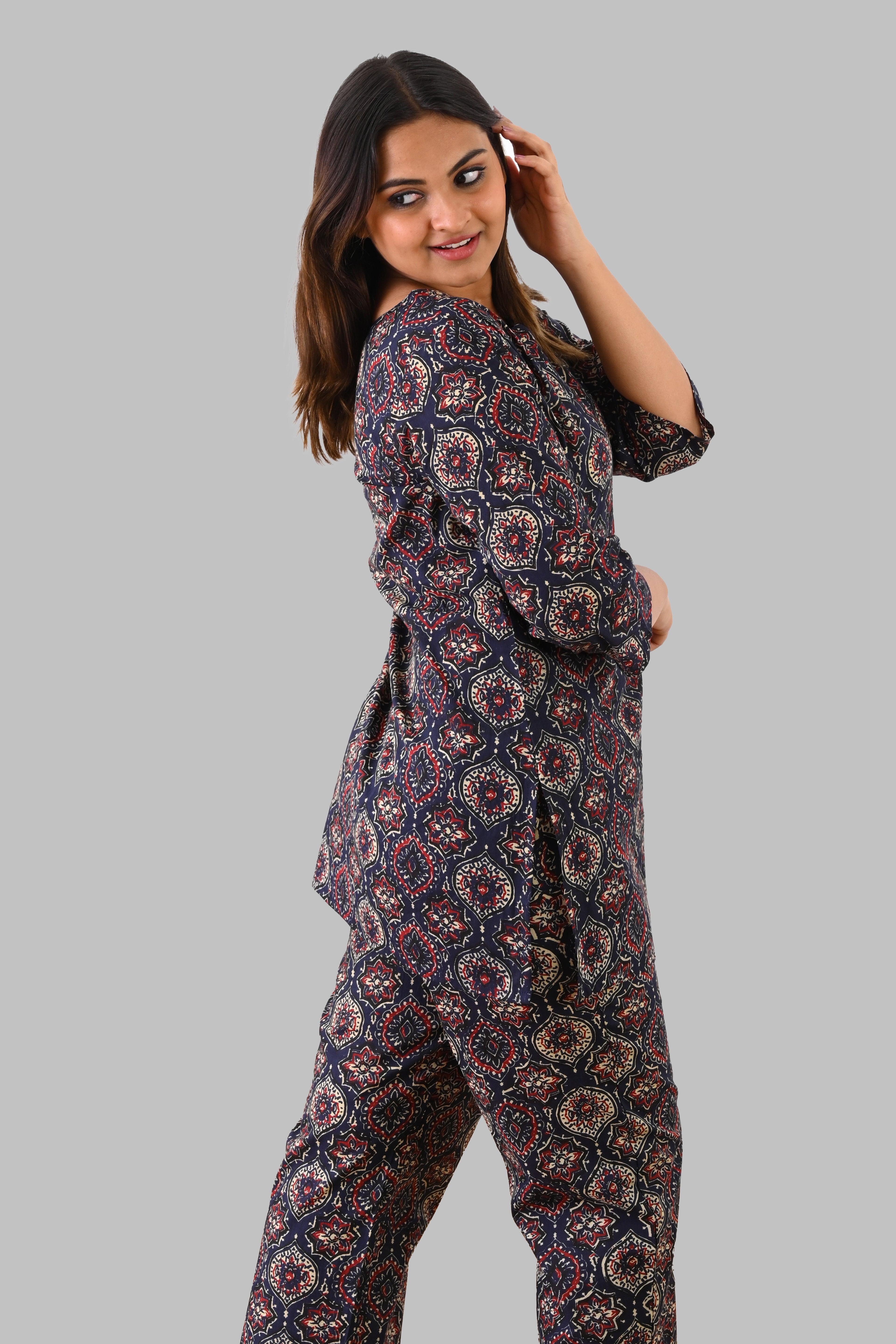 Indigo Cotton Printed Pyjama Set