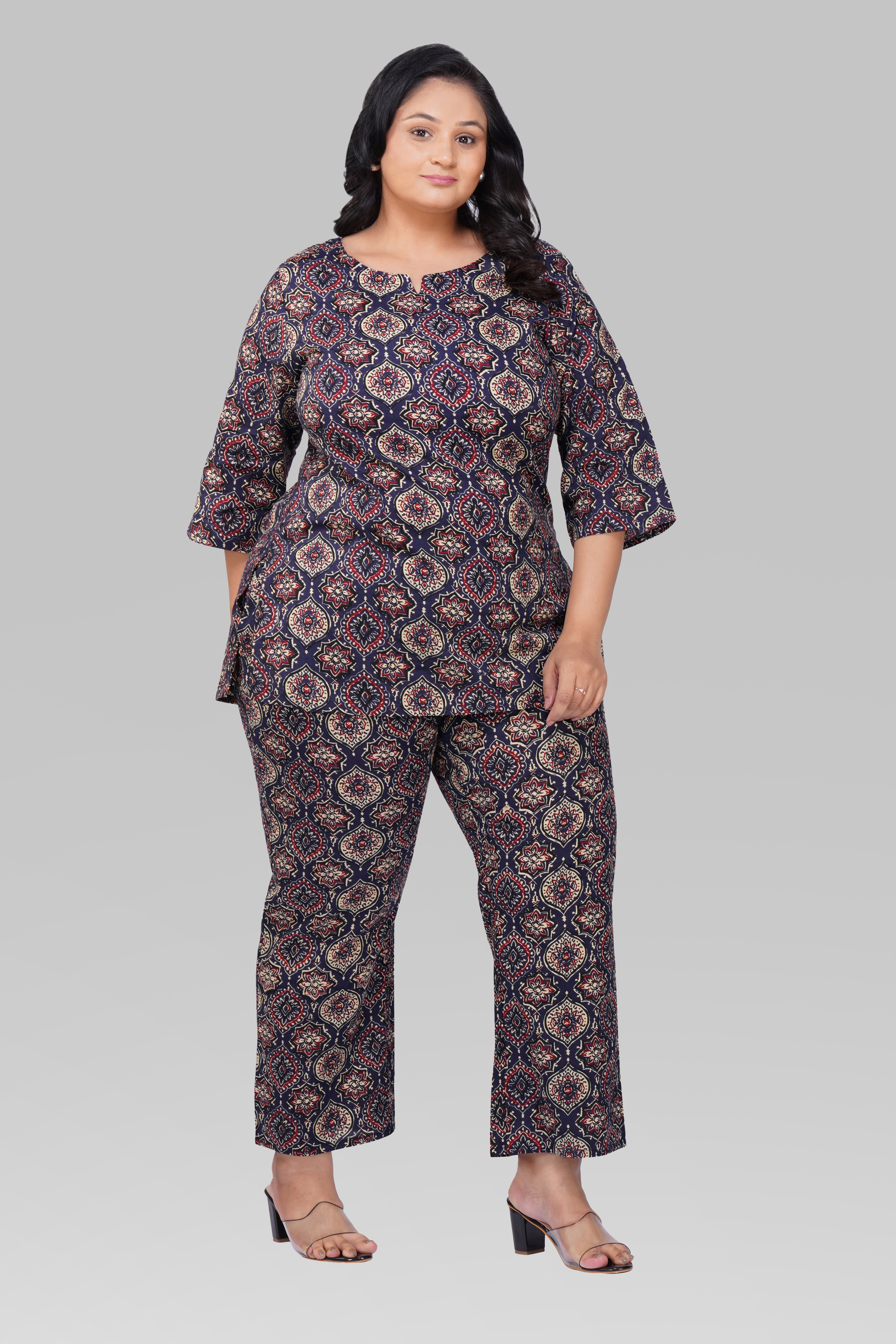 Indigo Plus Size Cotton Printed Pyjama Set