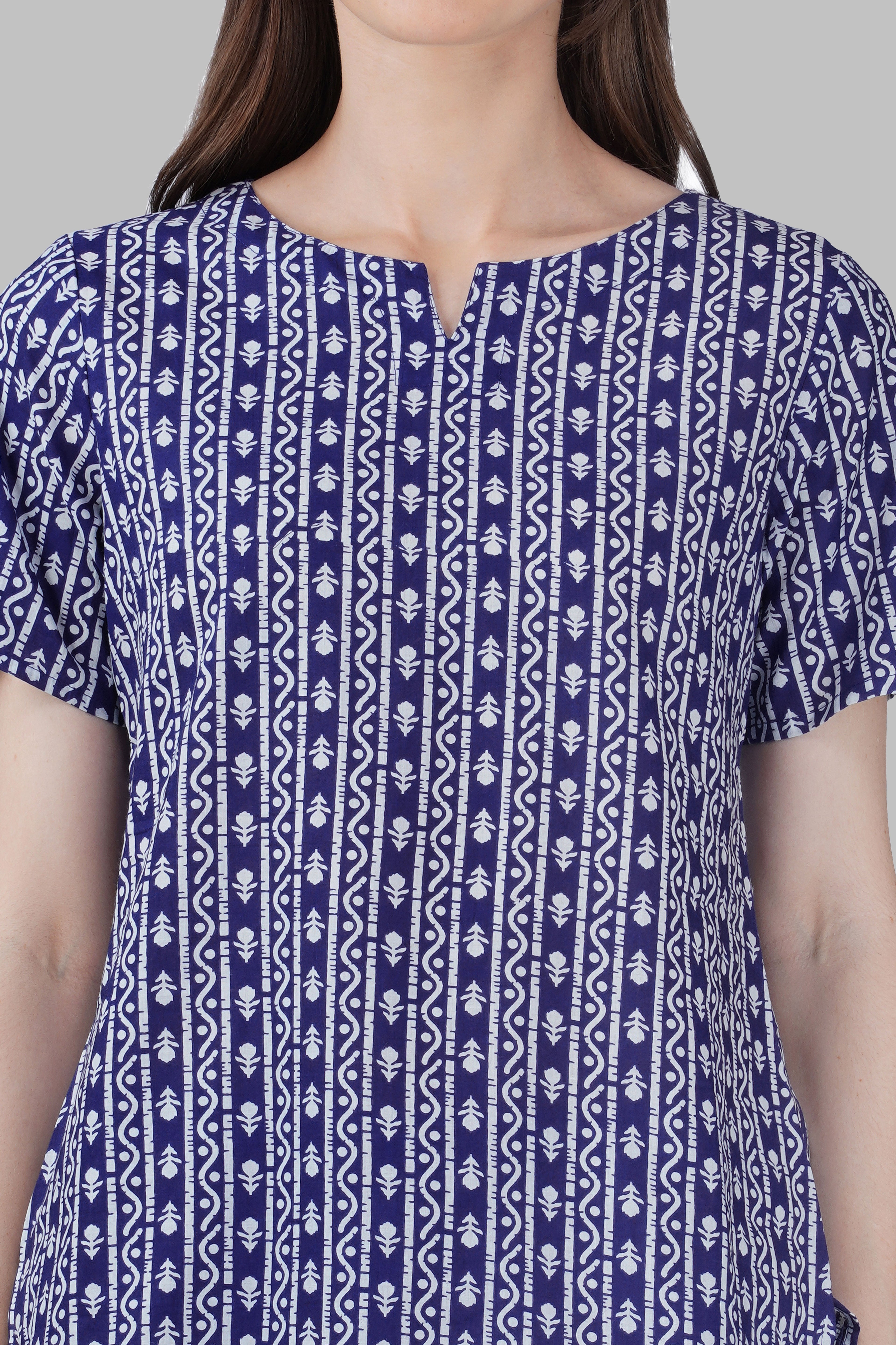 Ink Blue Cotton Printed Pyjama Set