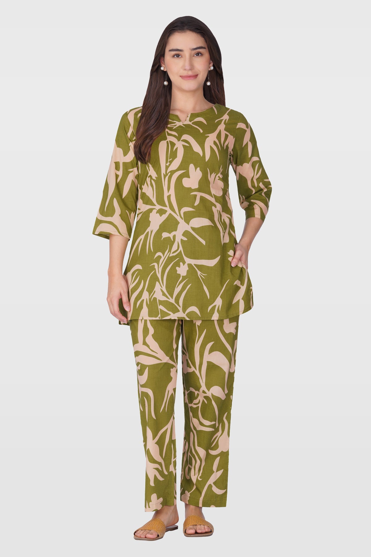 Jade Green Cotton Printed Pyjama Set