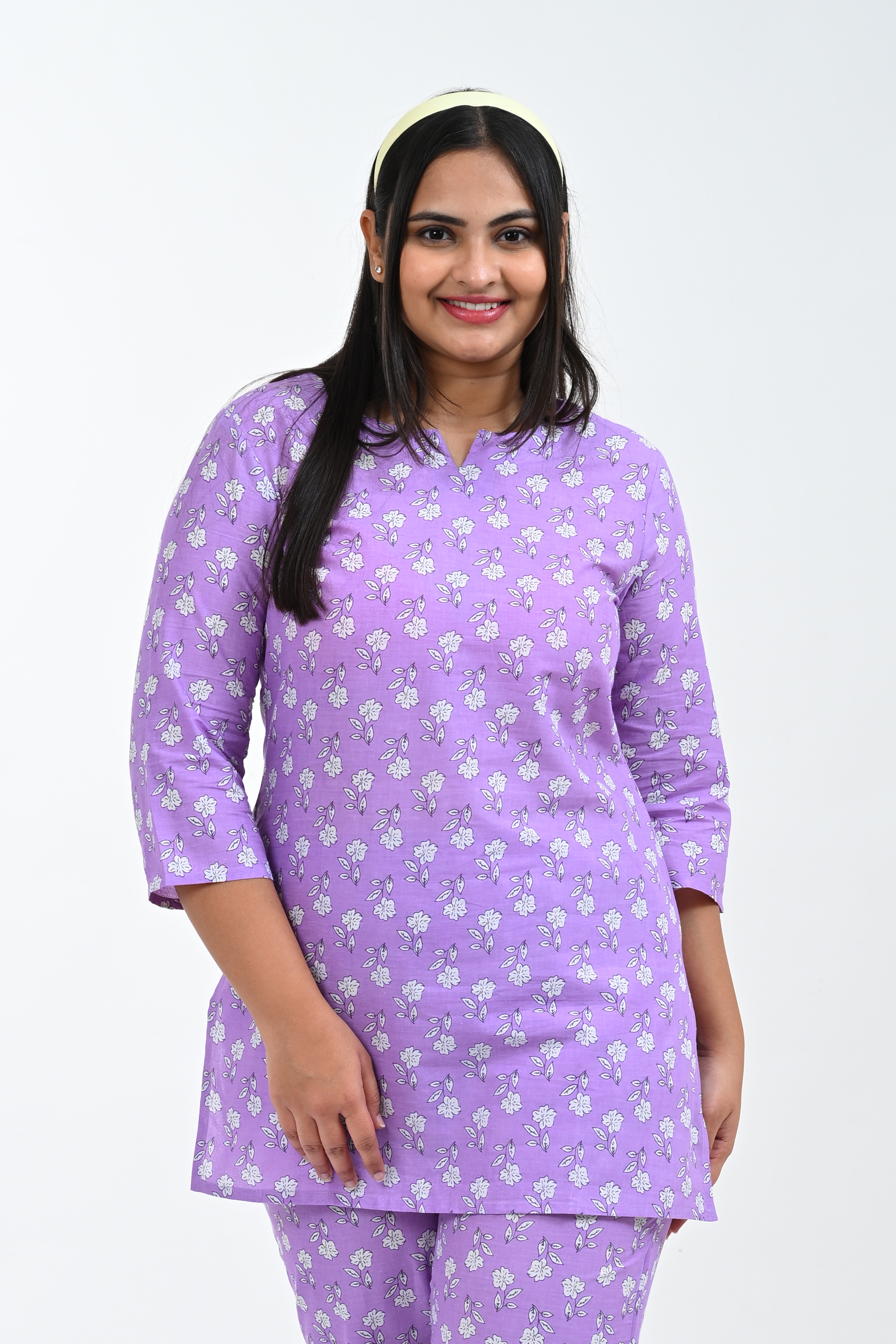 Light Pastel Purple Cotton Printed Pyjama Set