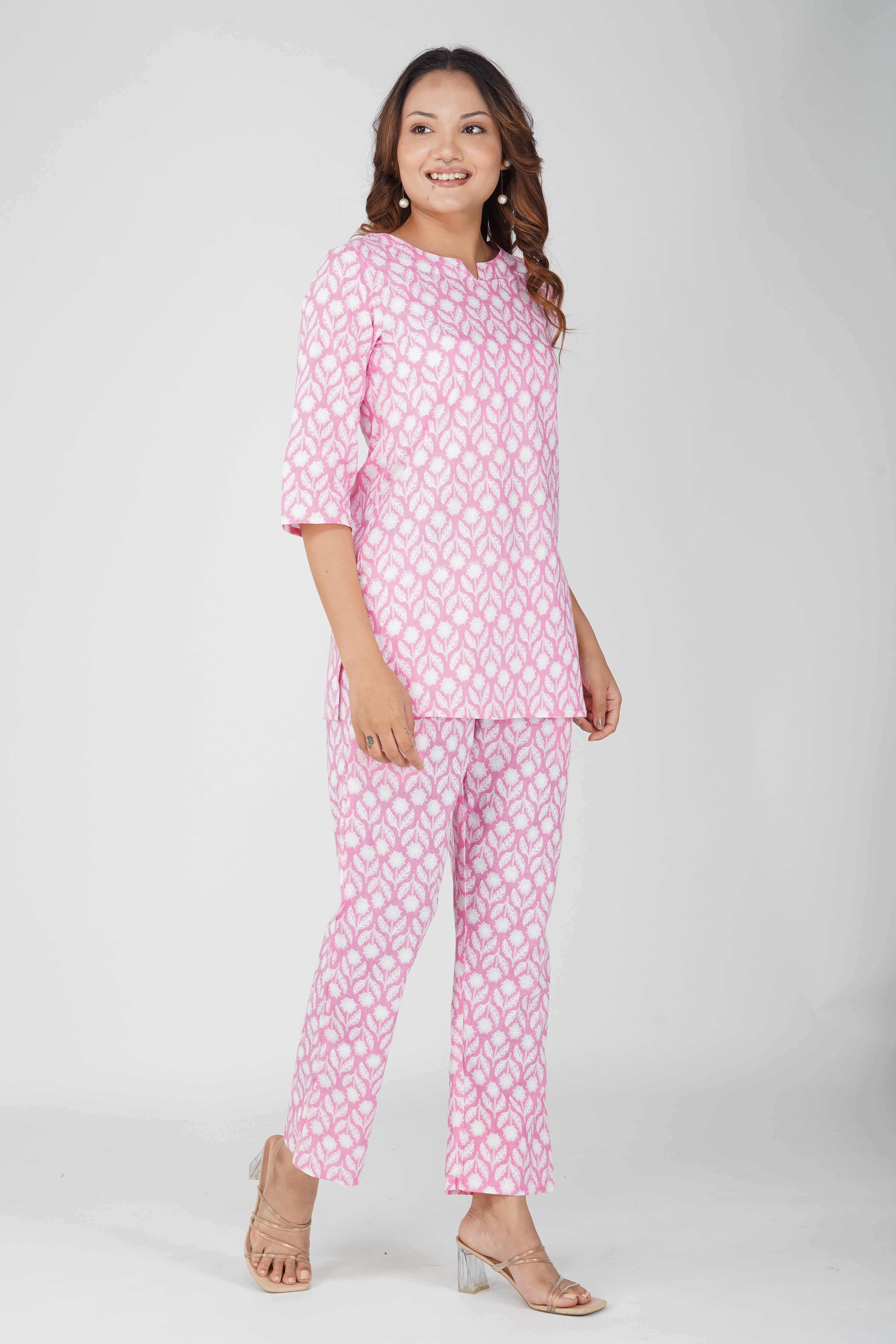 Light Pink Cotton Printed Pyjama Set