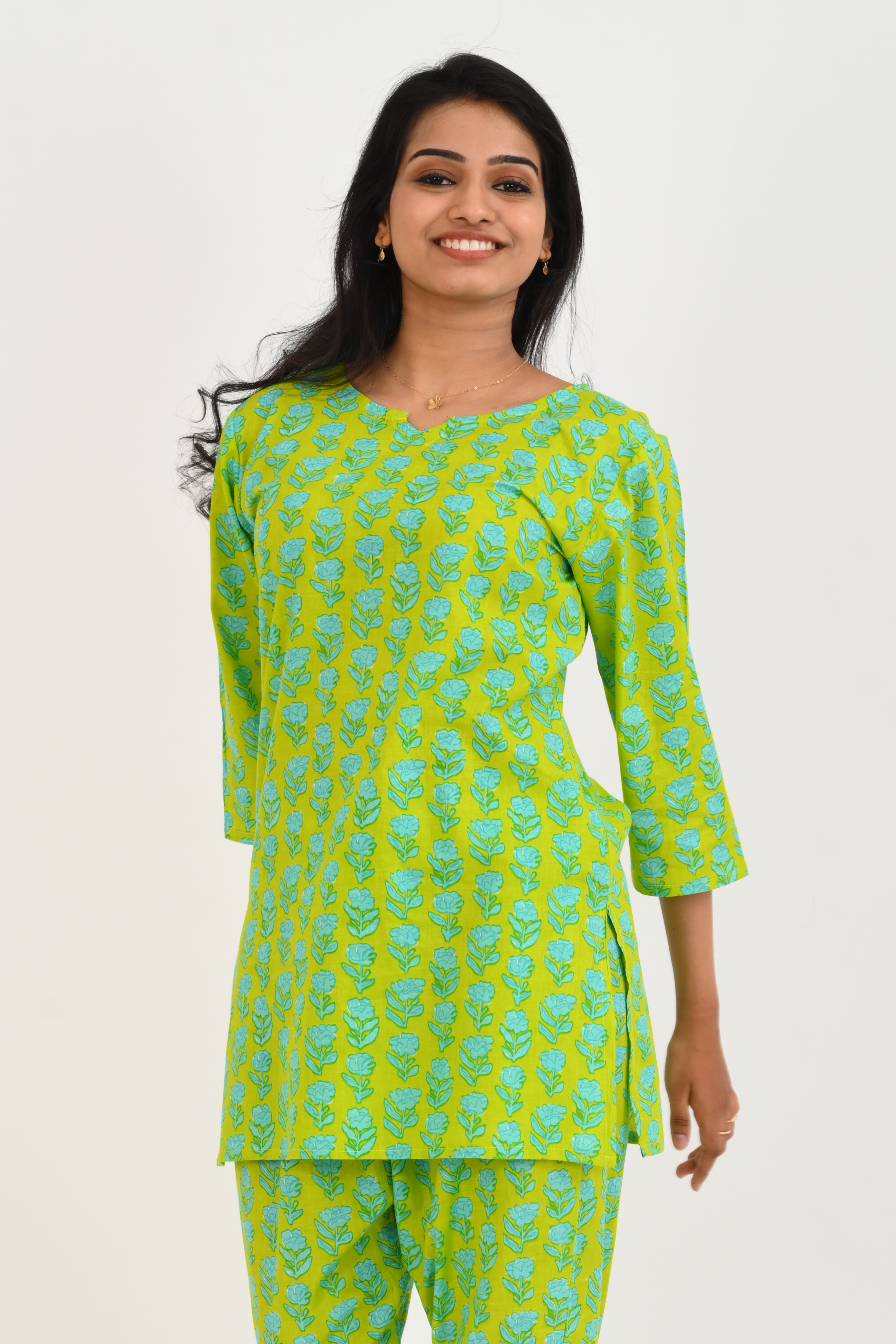 Lime Green Cotton Printed Pyjama Set