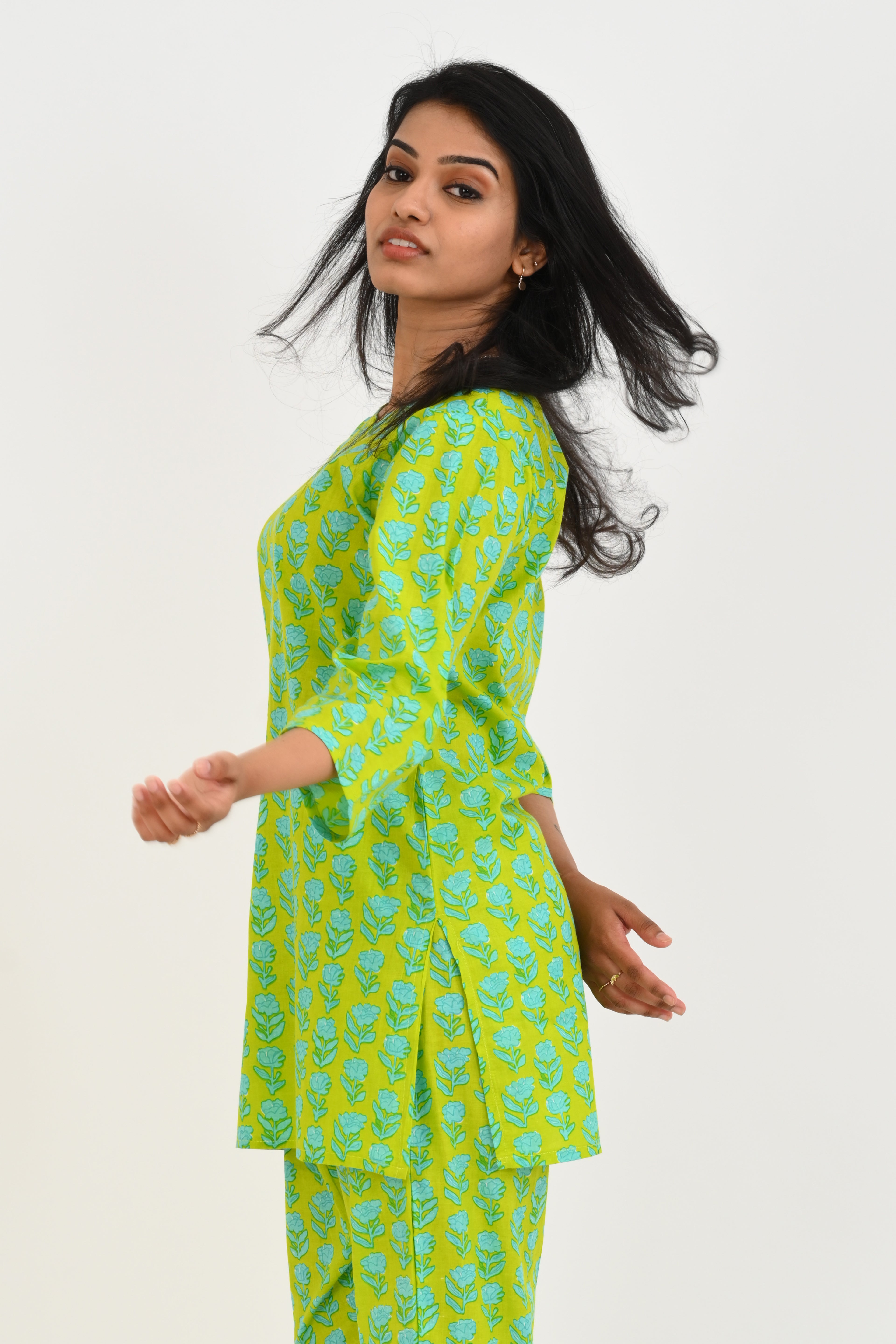 Lime Green Cotton Printed Pyjama Set