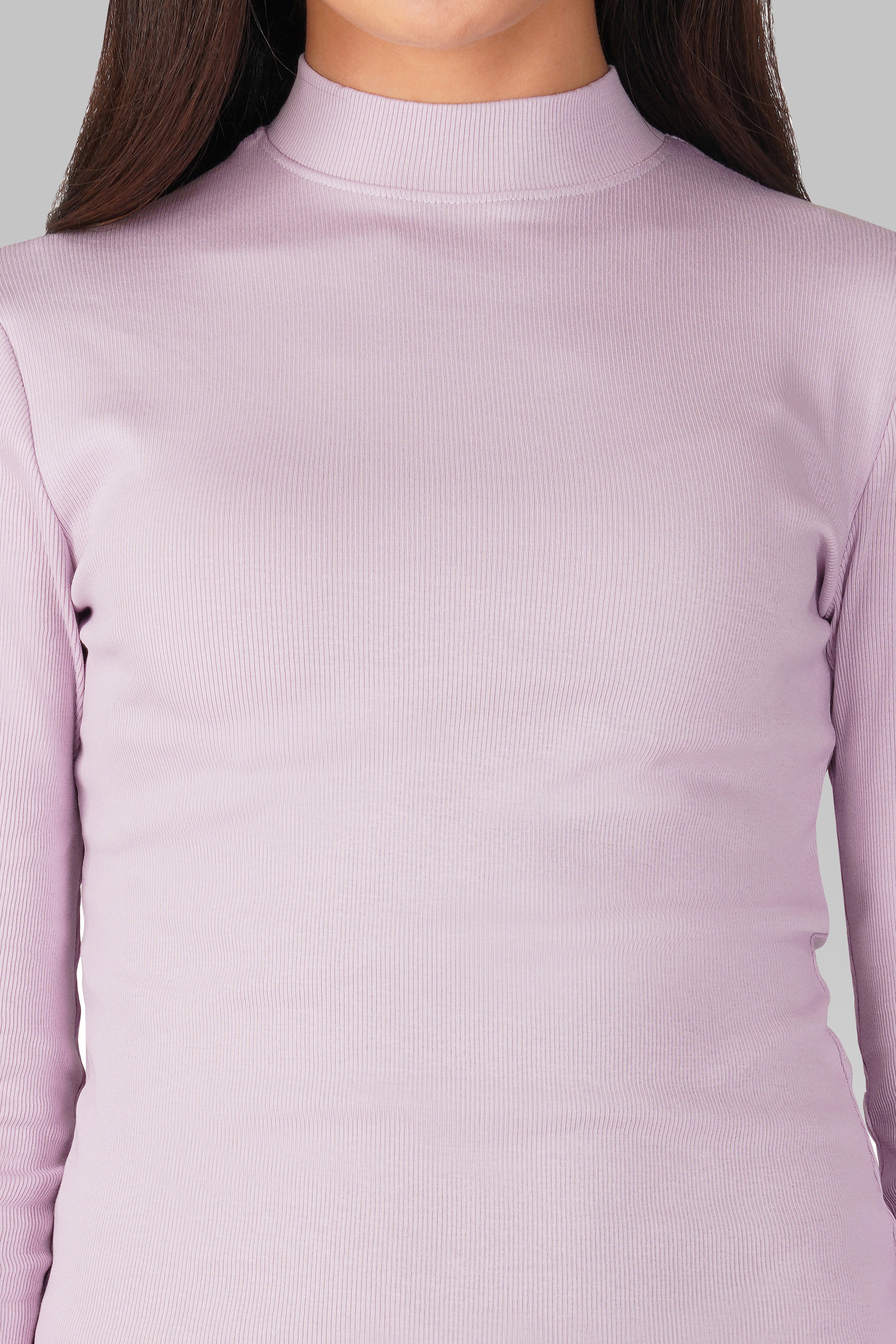 Lavender Ribbed Mock Neck Long Sleeve Top
