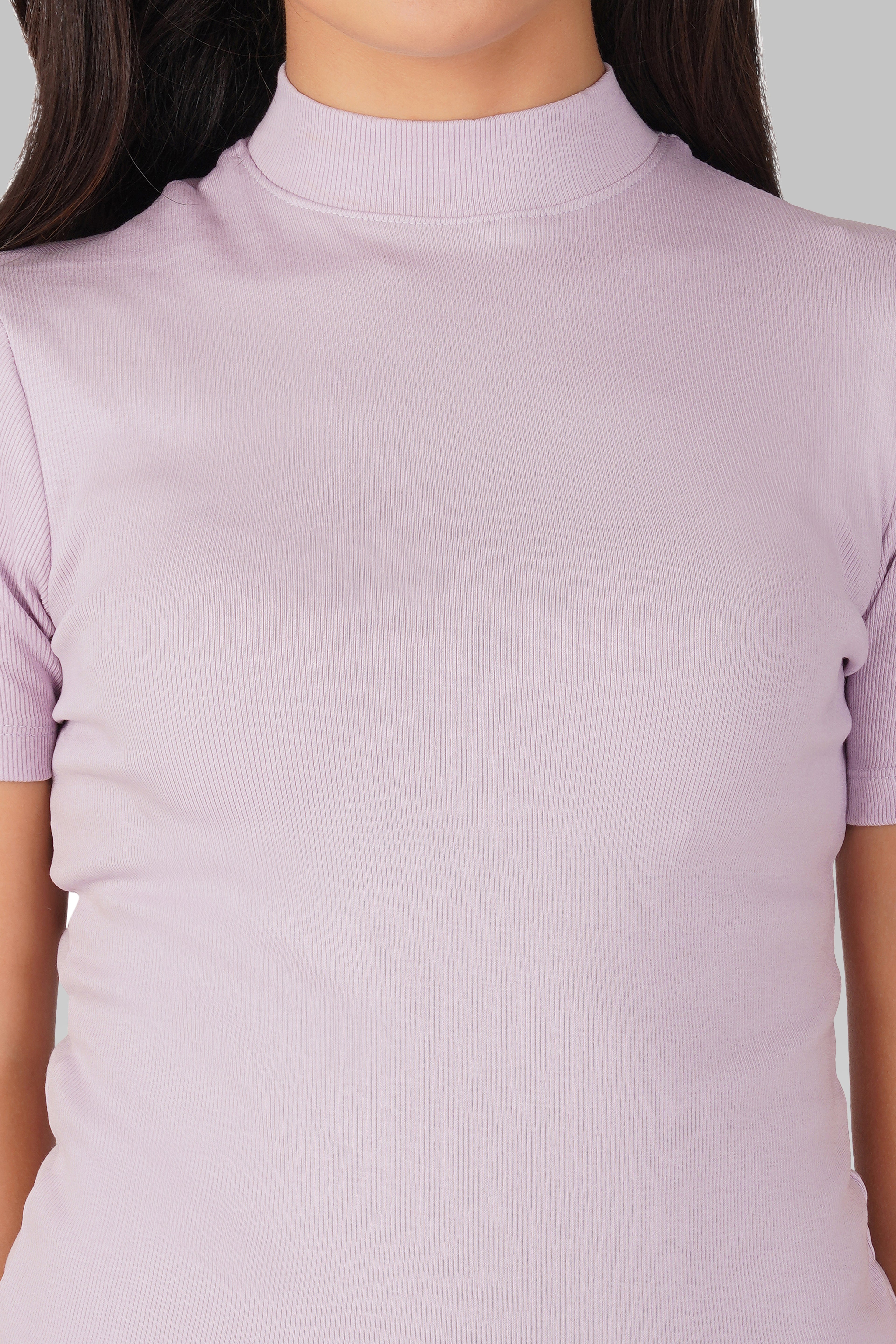 Lavender Ribbed Mock Neck Short Sleeve Top