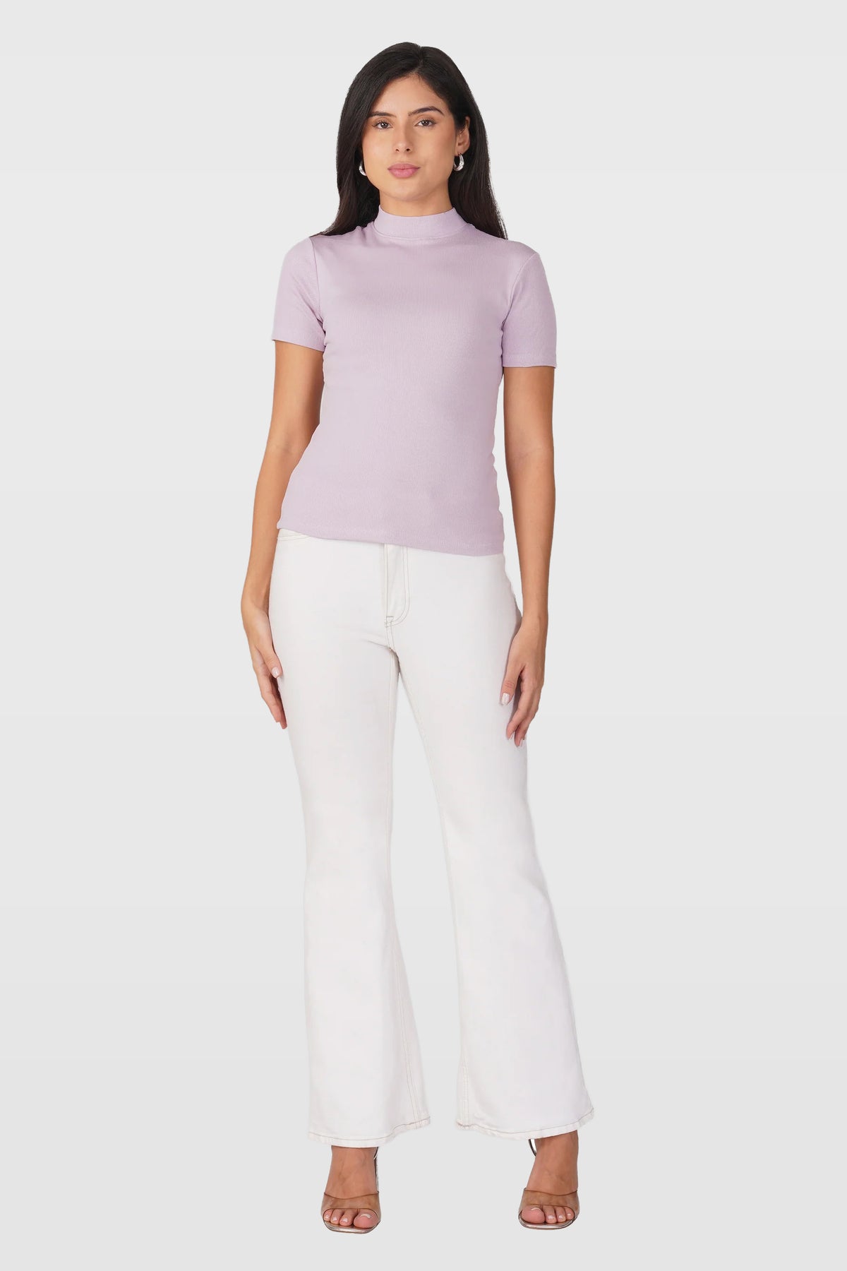 Lavender Ribbed Mock Neck Short Sleeve Top