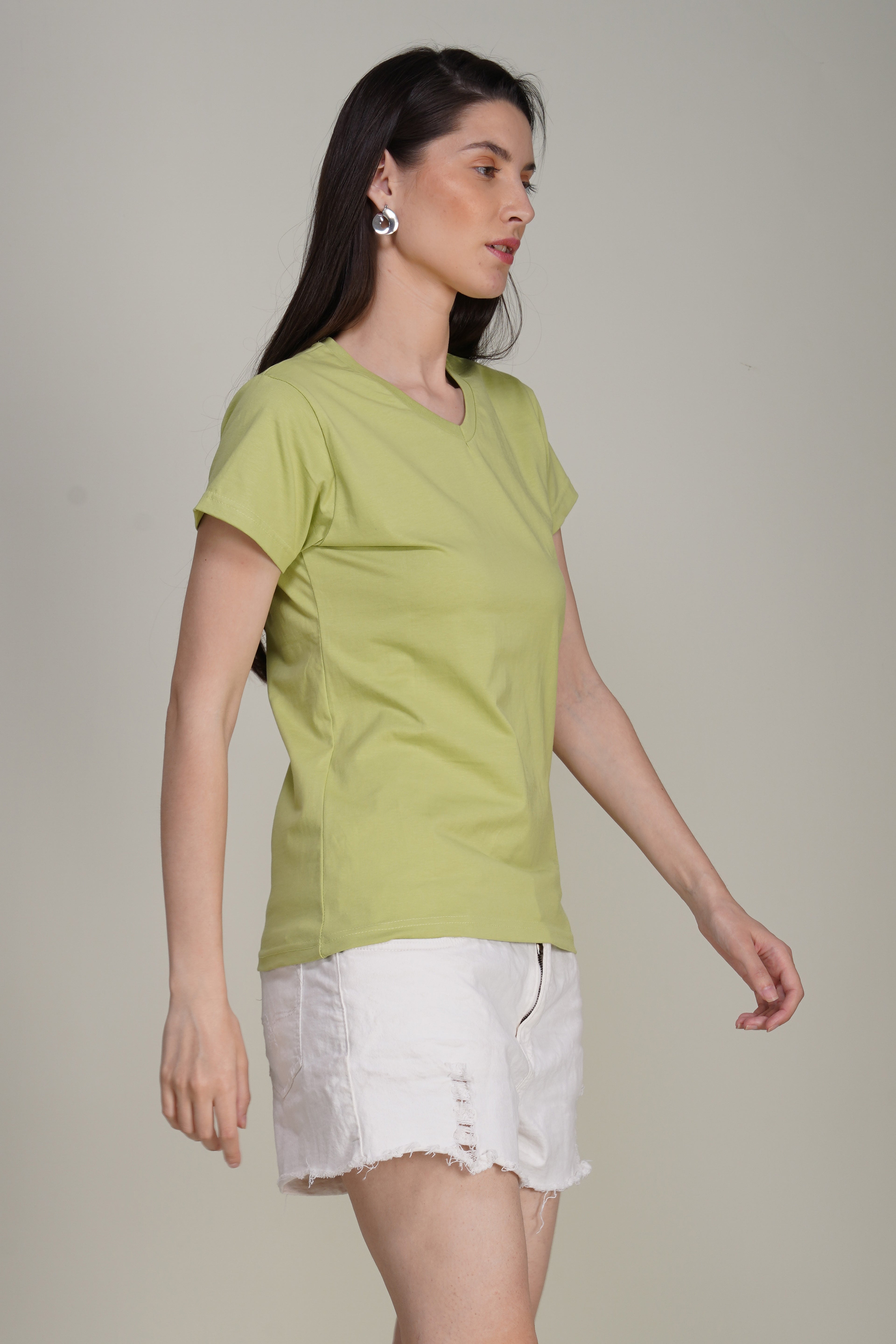 Light Green Cotton V-Neck T-Shirt